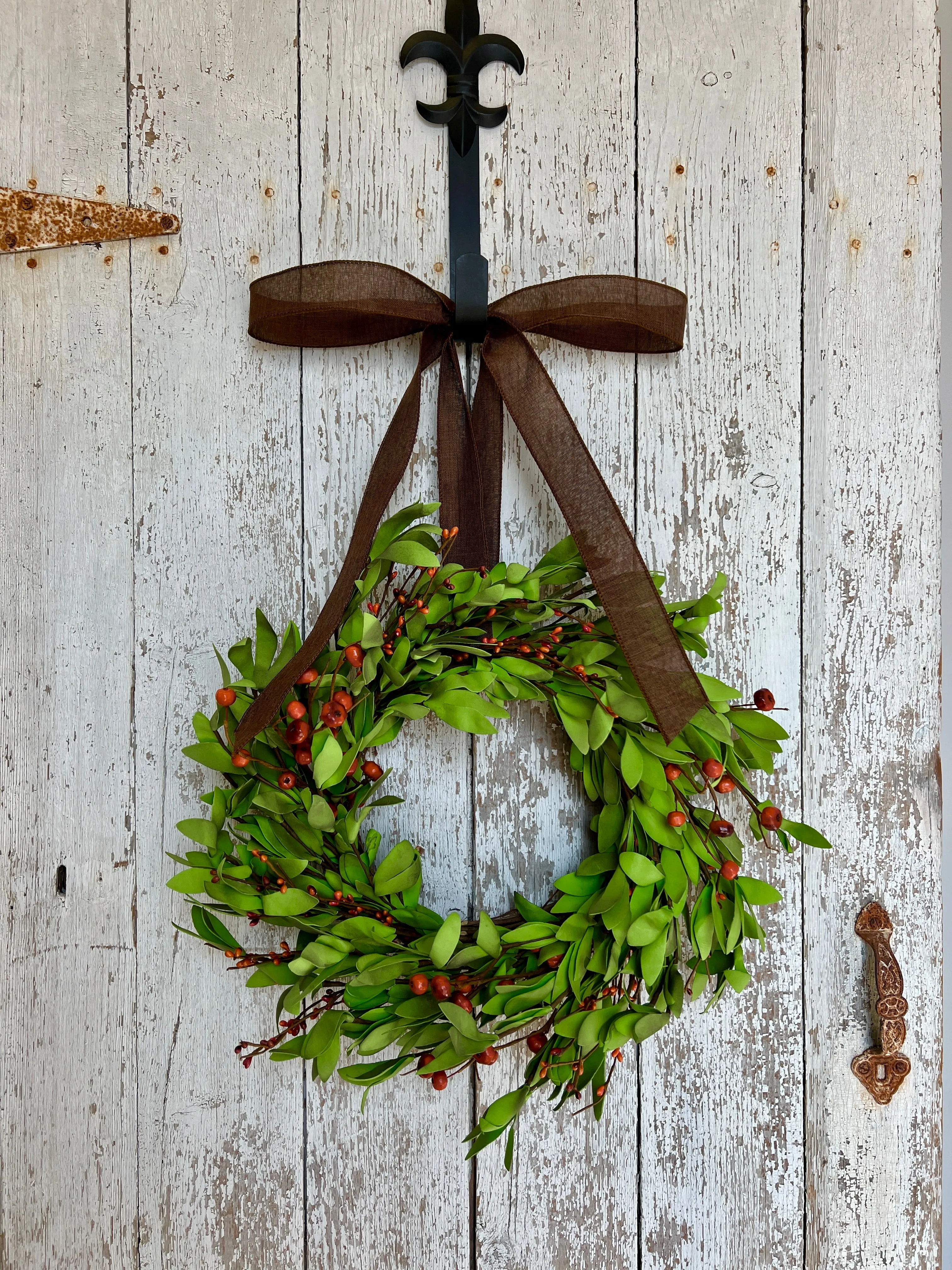 Modern Greenery Wreath with Custom Ribbon