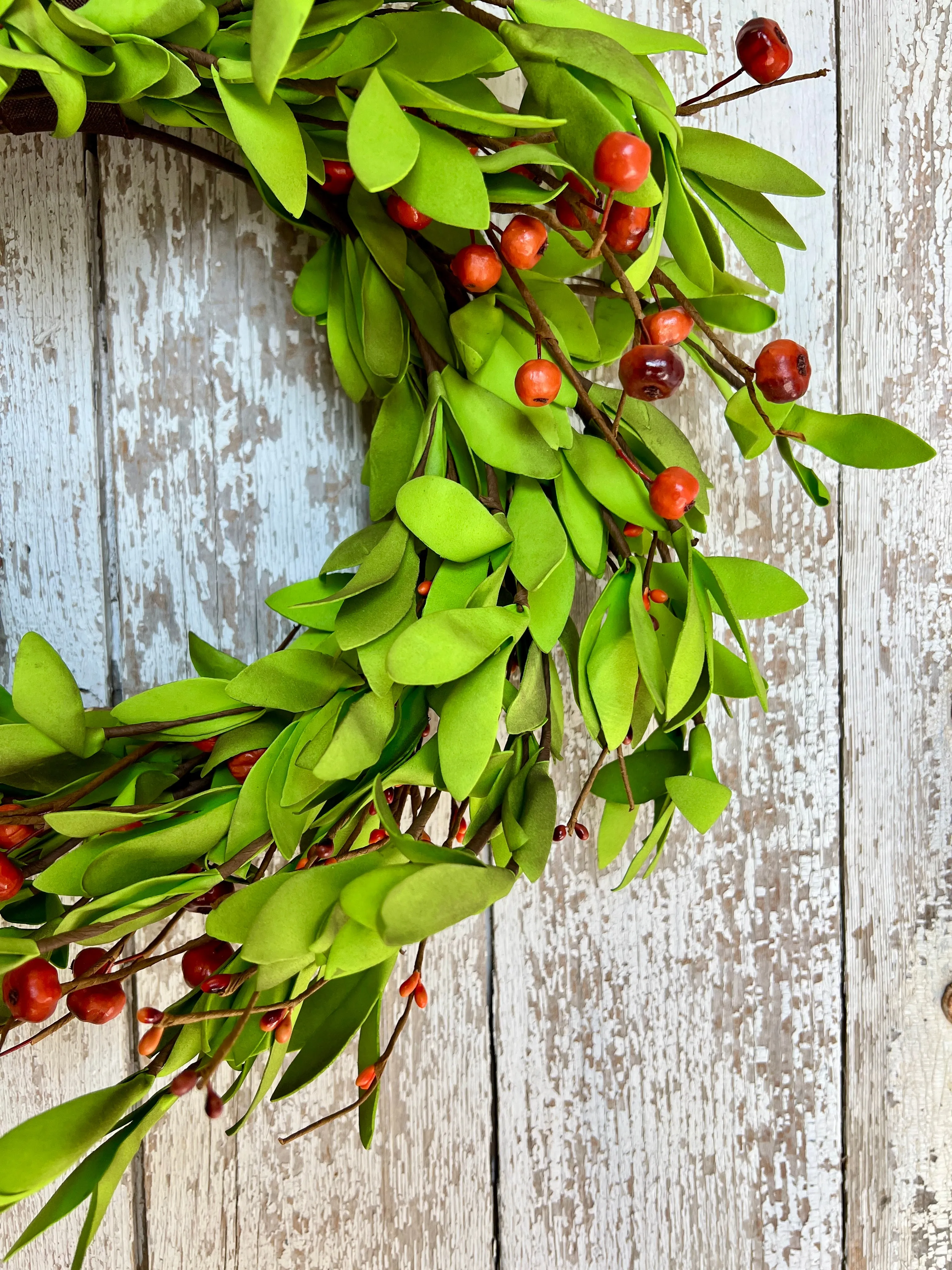 Modern Greenery Wreath with Custom Ribbon