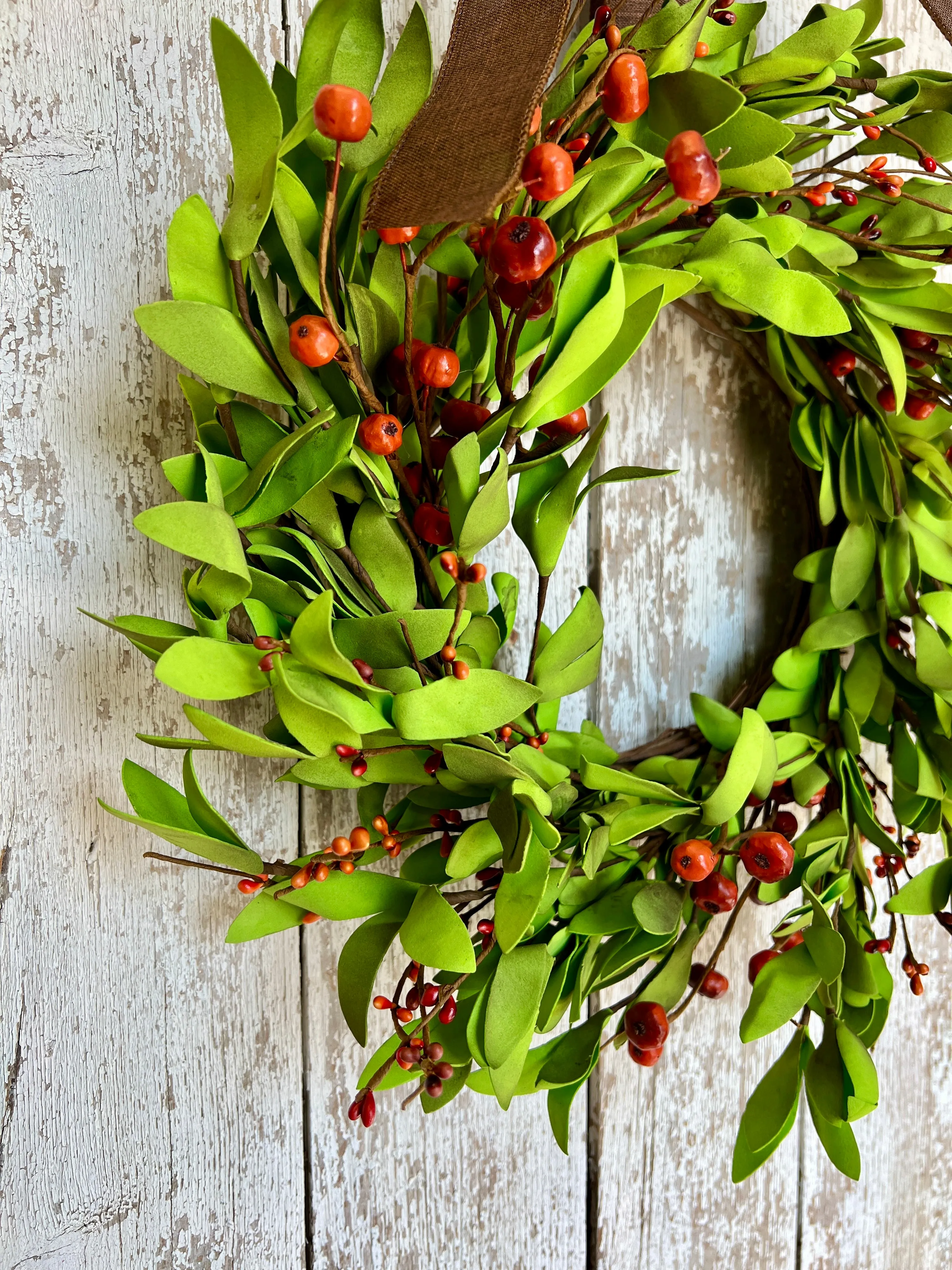 Modern Greenery Wreath with Custom Ribbon