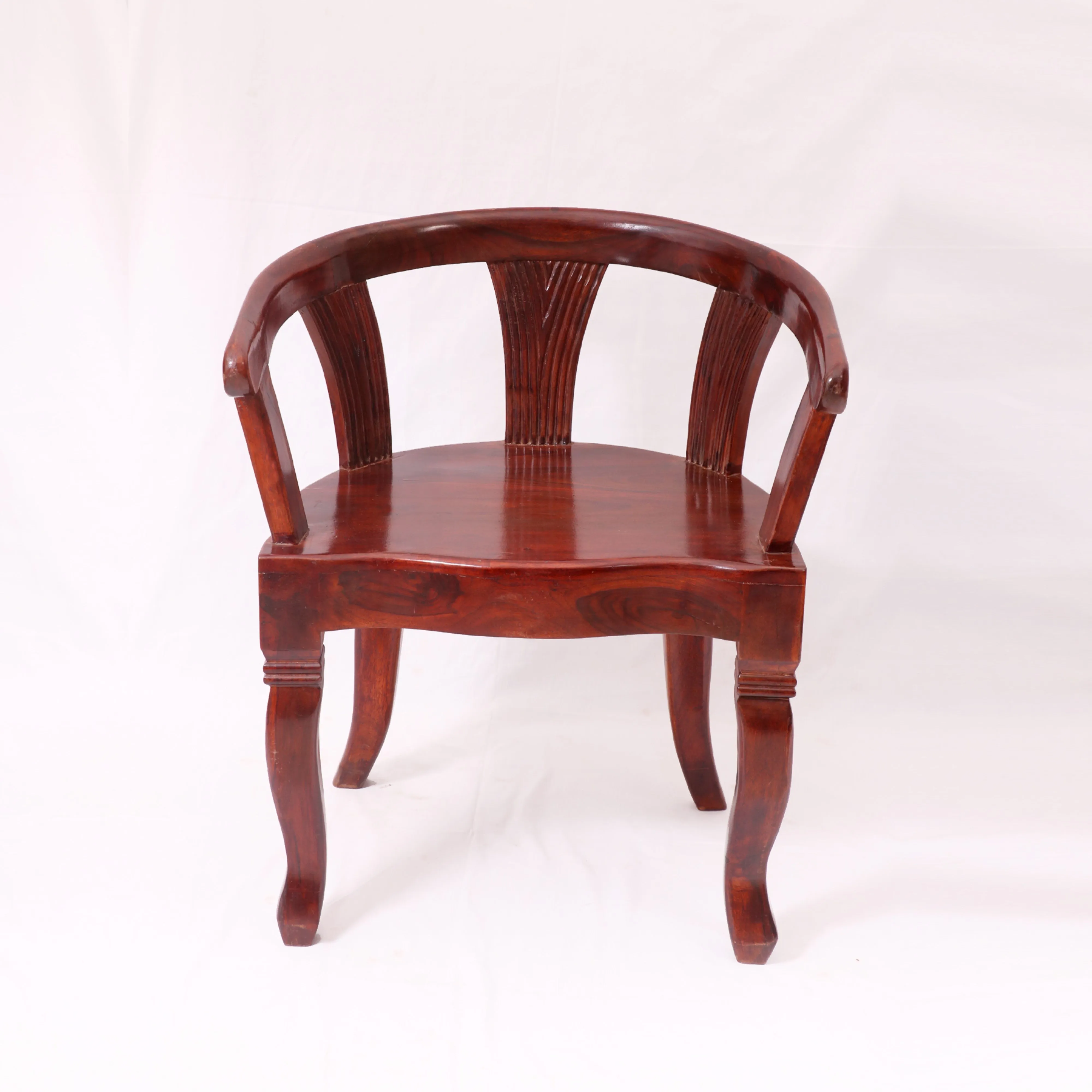 Mohagany Tone Rounded Arms Wooden Chair