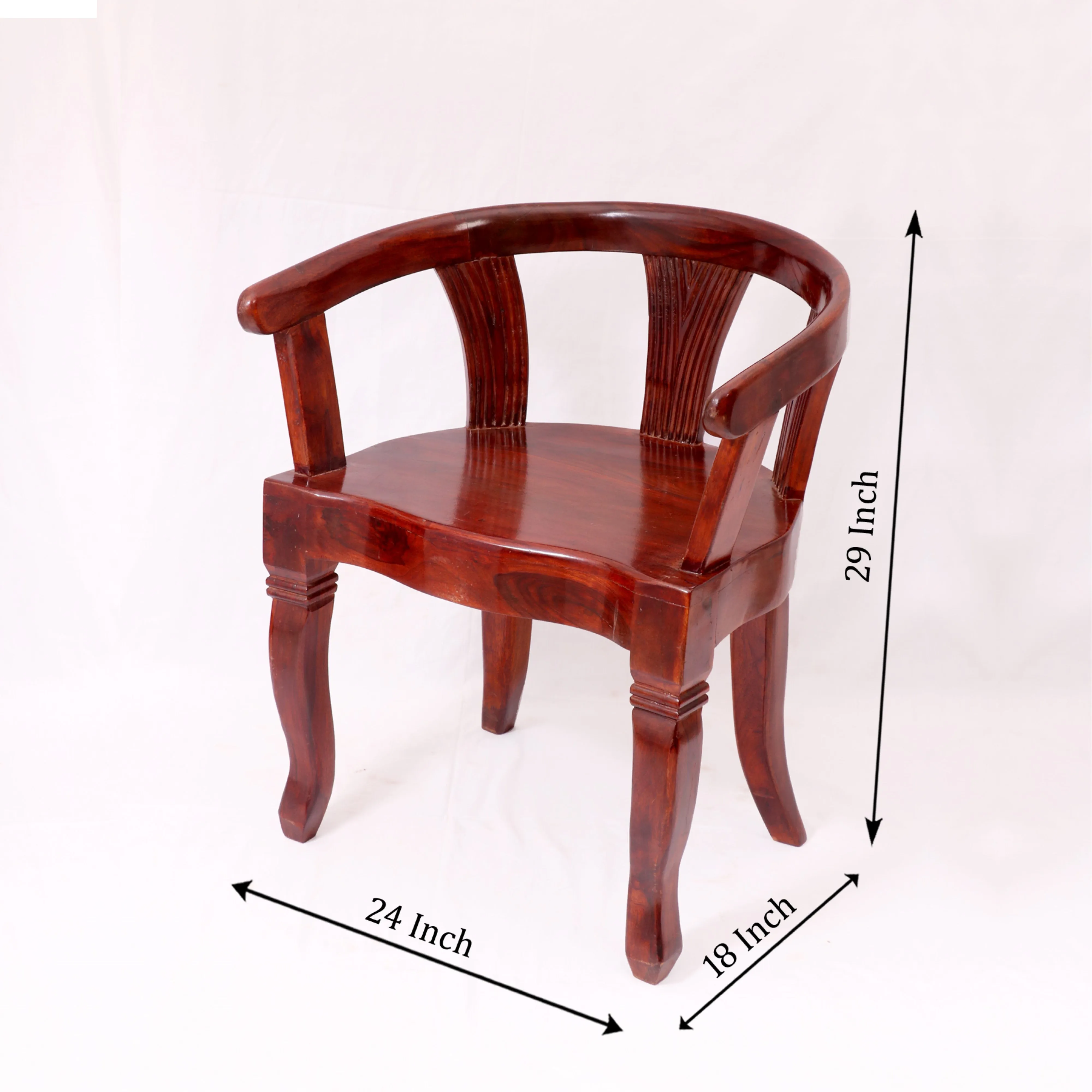 Mohagany Tone Rounded Arms Wooden Chair