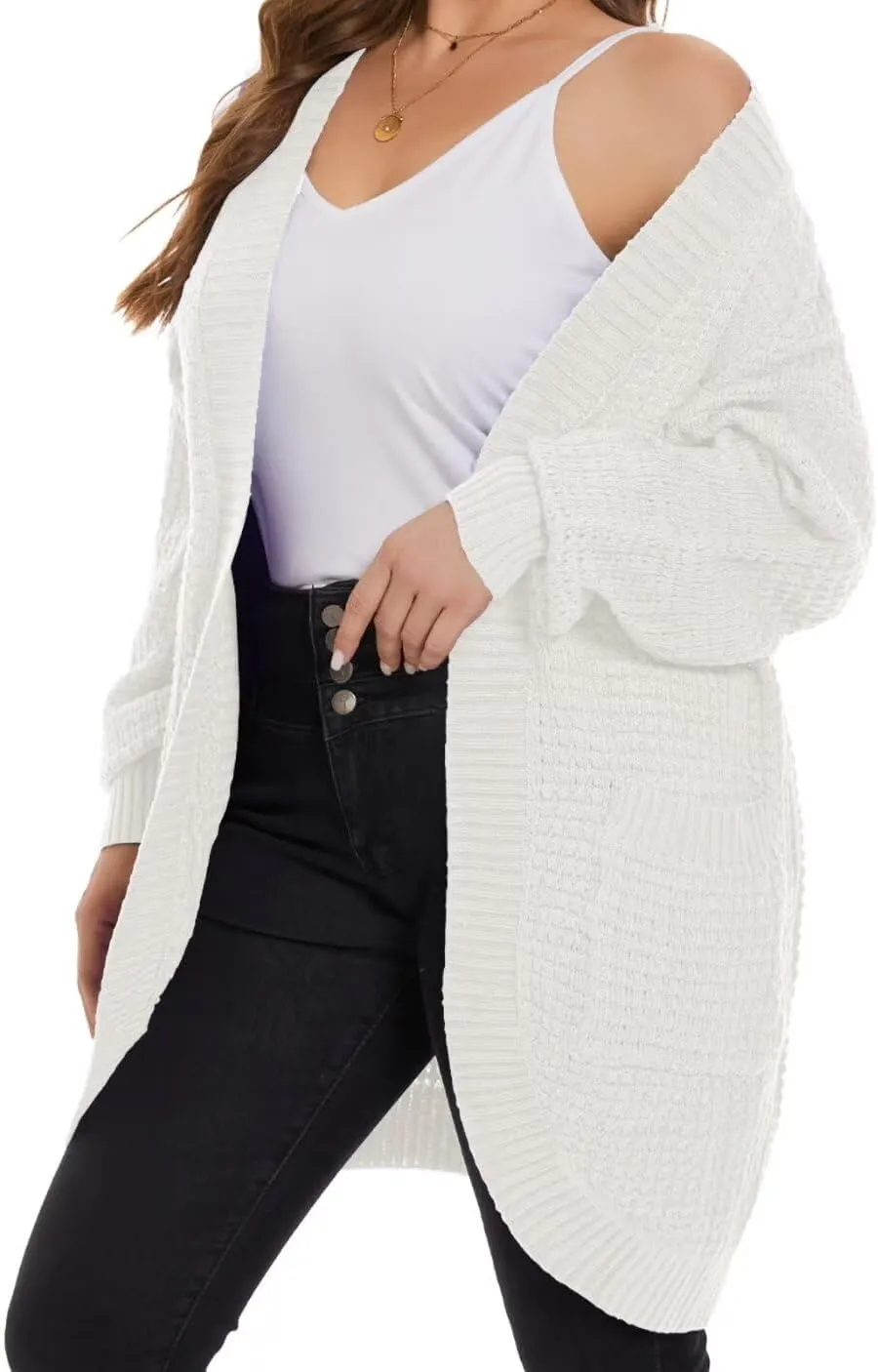 MONNURO Womens Plus Size Open Front Cardigan Waffle Knit Long Sleeve Sweaters Tops 2025 Fall Coat Outerwear with Pockets