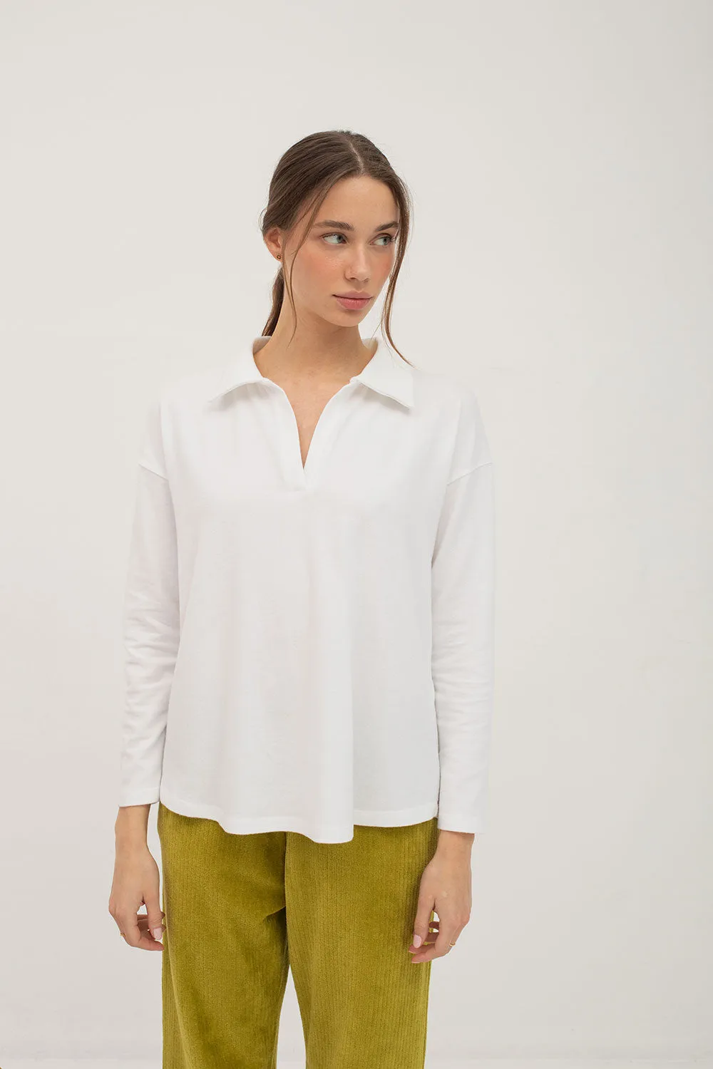 Mus & Bombon Odiel Long Sleeve Polo Shirt | White