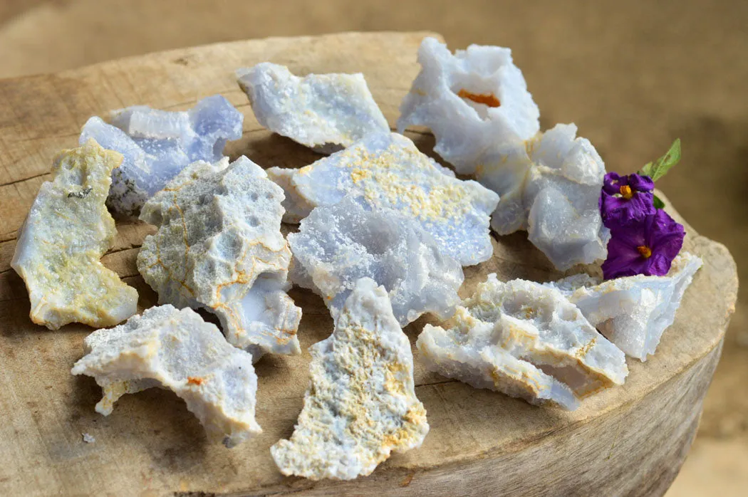 Natural Etched Blue Chalcedony Specimens  x 12 From Nsanje, Malawi
