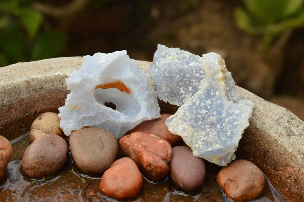 Natural Etched Blue Chalcedony Specimens  x 12 From Nsanje, Malawi