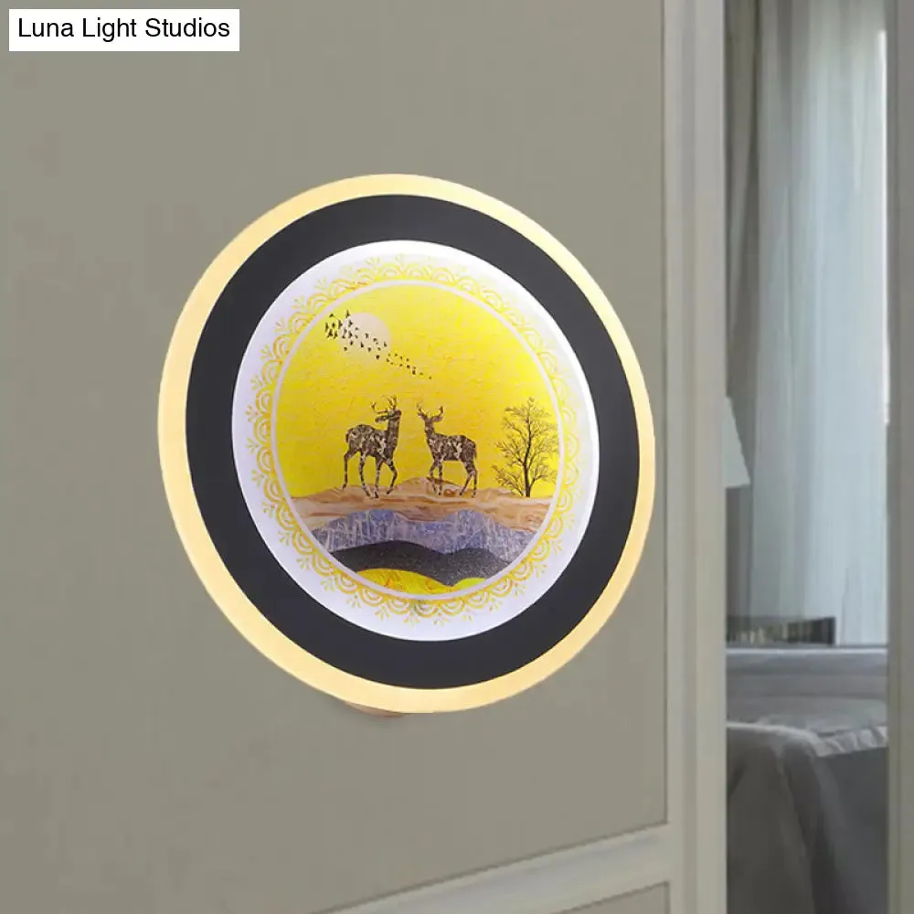 Nordic Style Elk Deer Wall Mounted LED Light in Blue/Yellow Acrylic Design