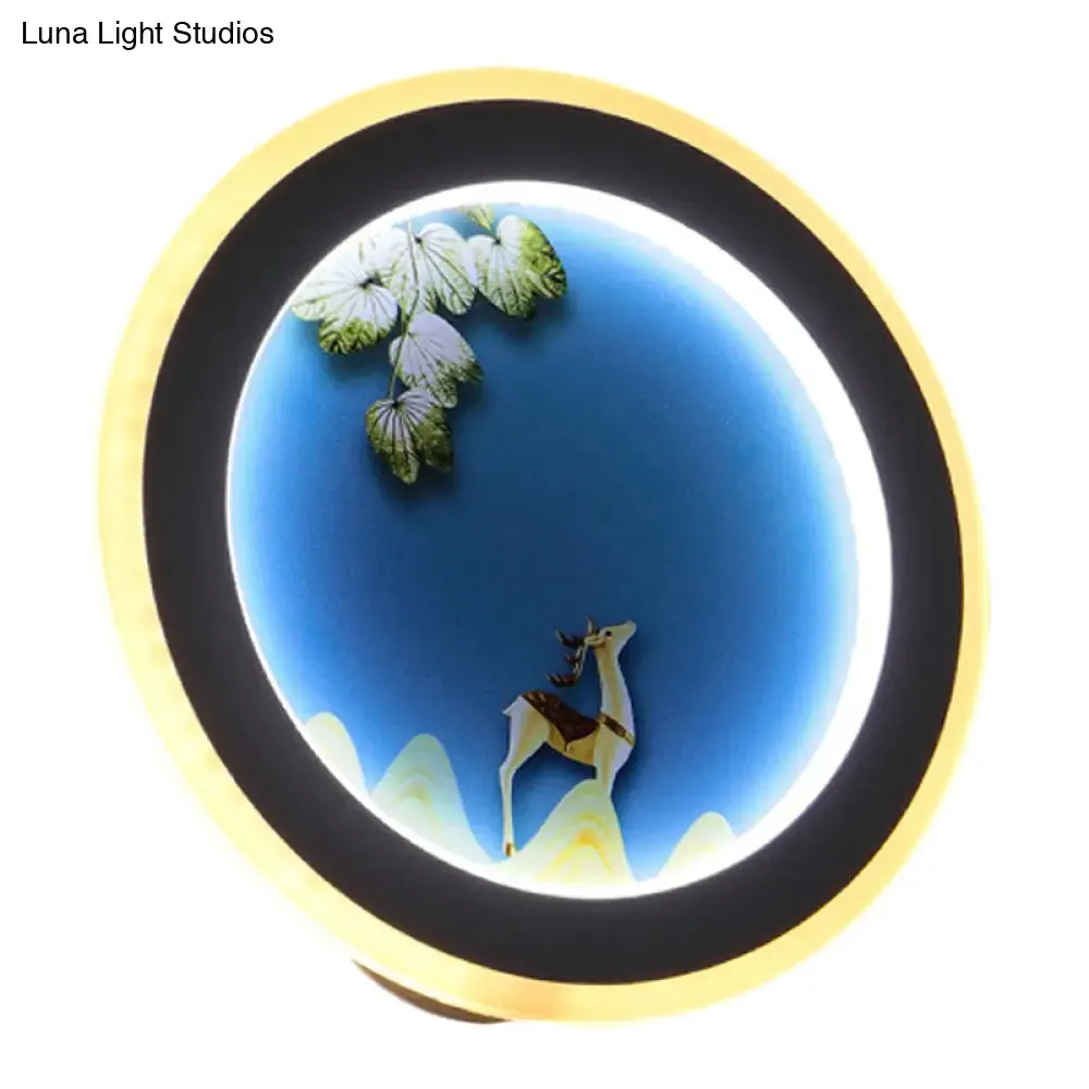Nordic Style Elk Deer Wall Mounted LED Light in Blue/Yellow Acrylic Design