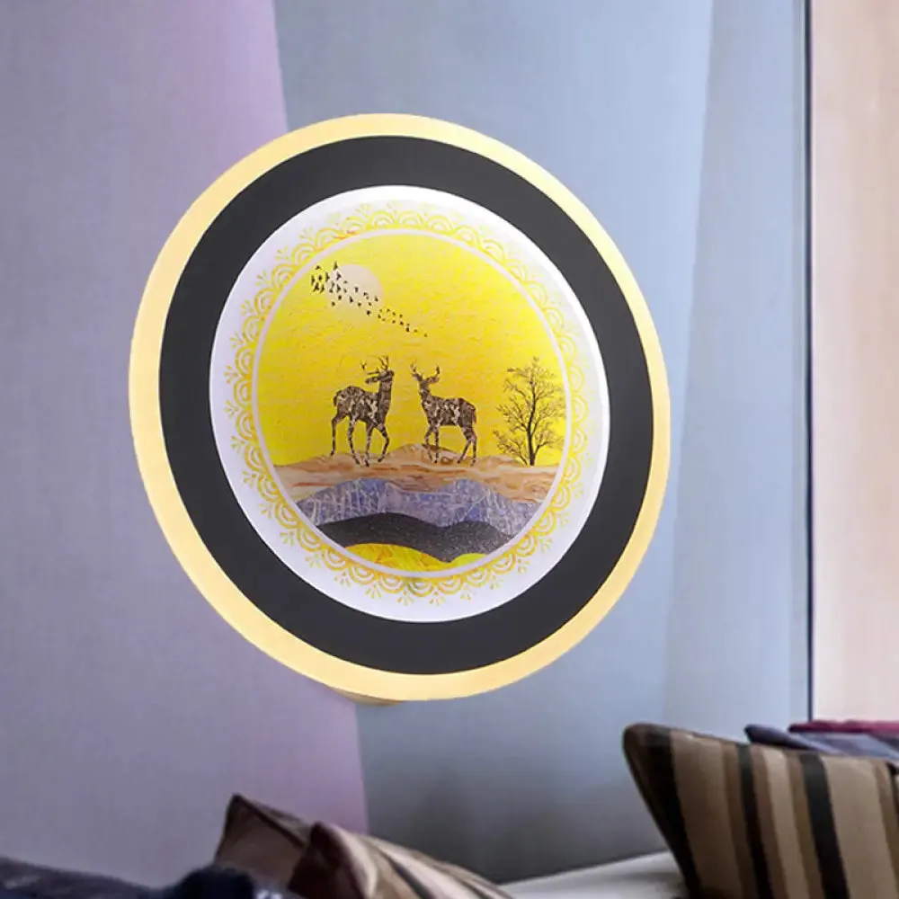 Nordic Style Elk Deer Wall Mounted LED Light in Blue/Yellow Acrylic Design