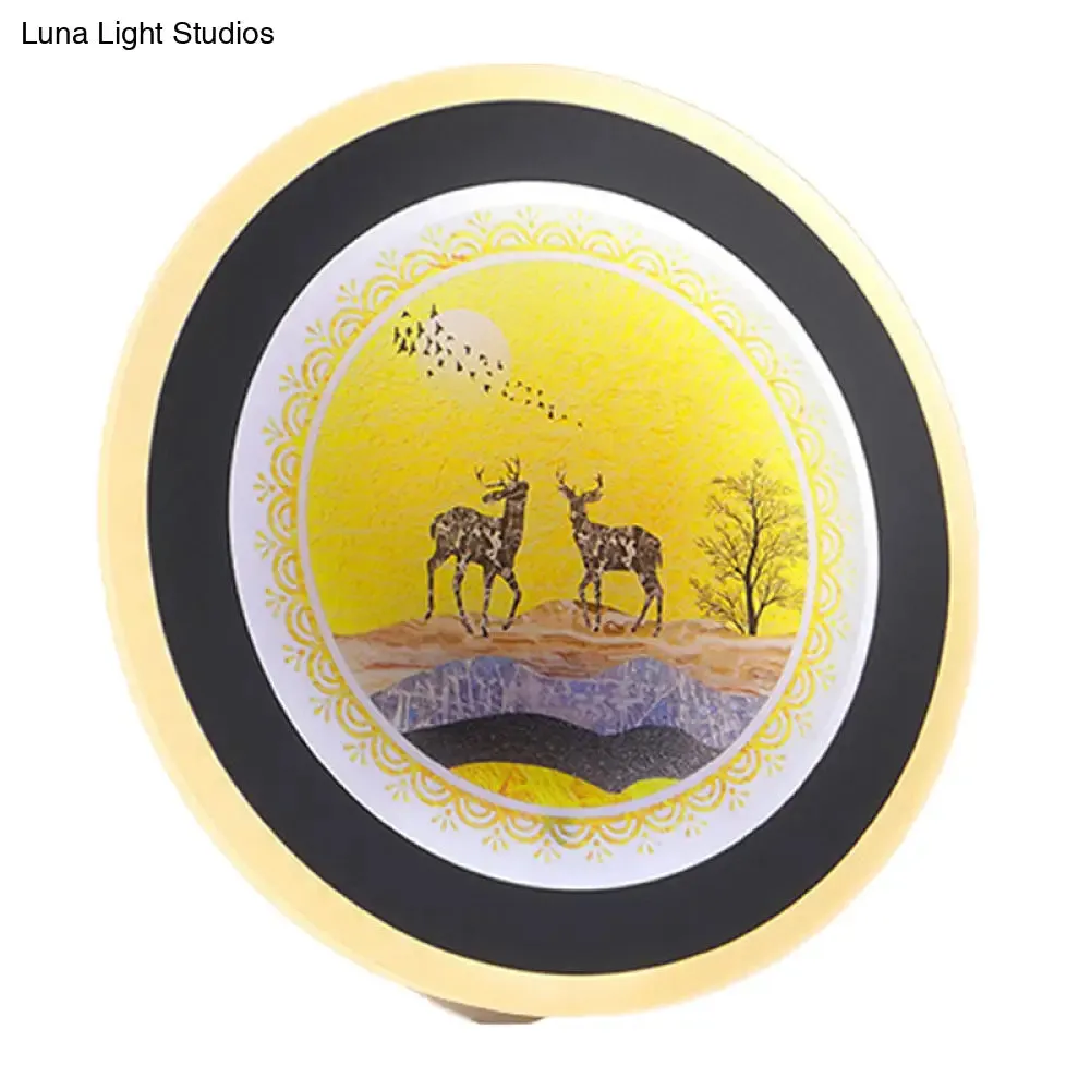 Nordic Style Elk Deer Wall Mounted LED Light in Blue/Yellow Acrylic Design