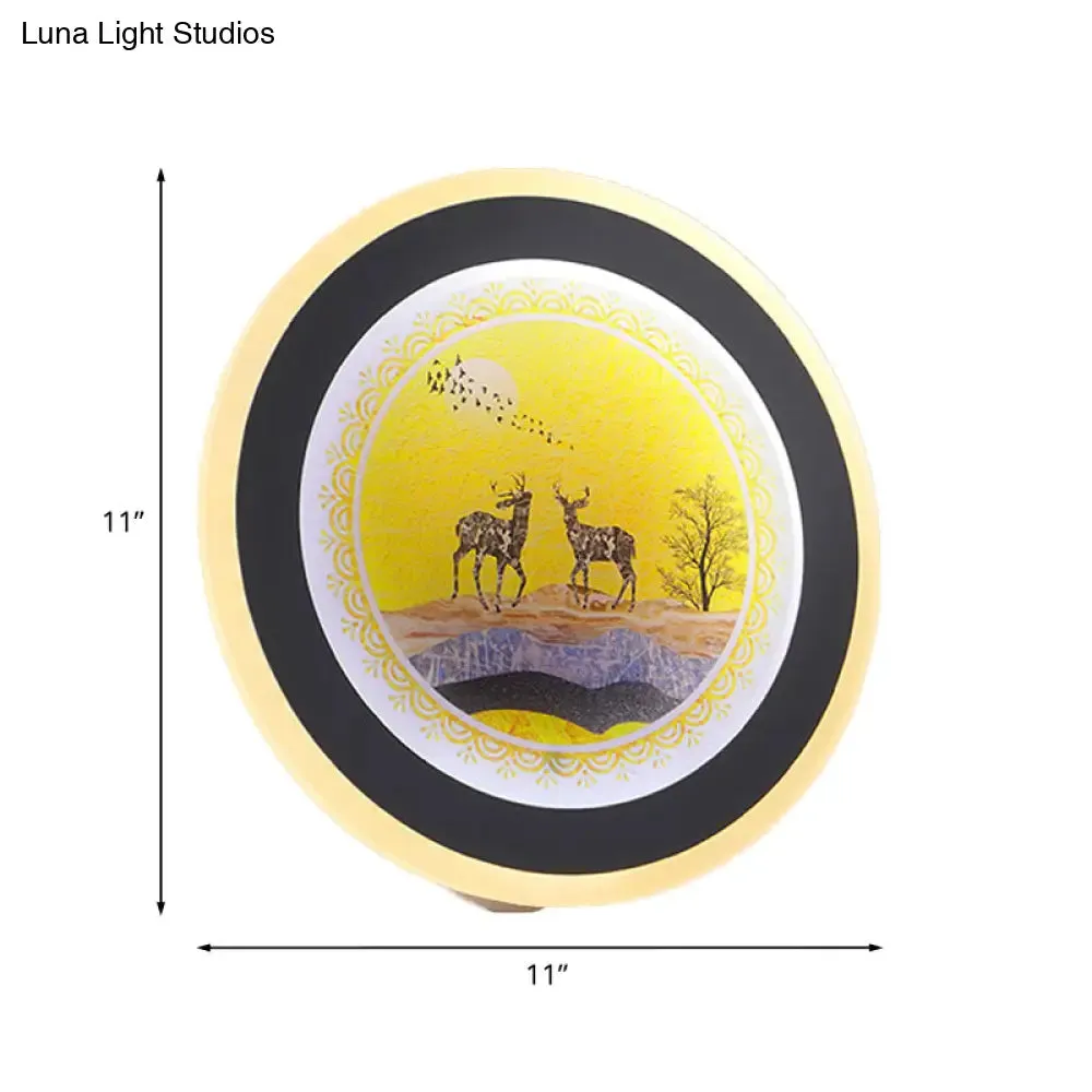 Nordic Style Elk Deer Wall Mounted LED Light in Blue/Yellow Acrylic Design