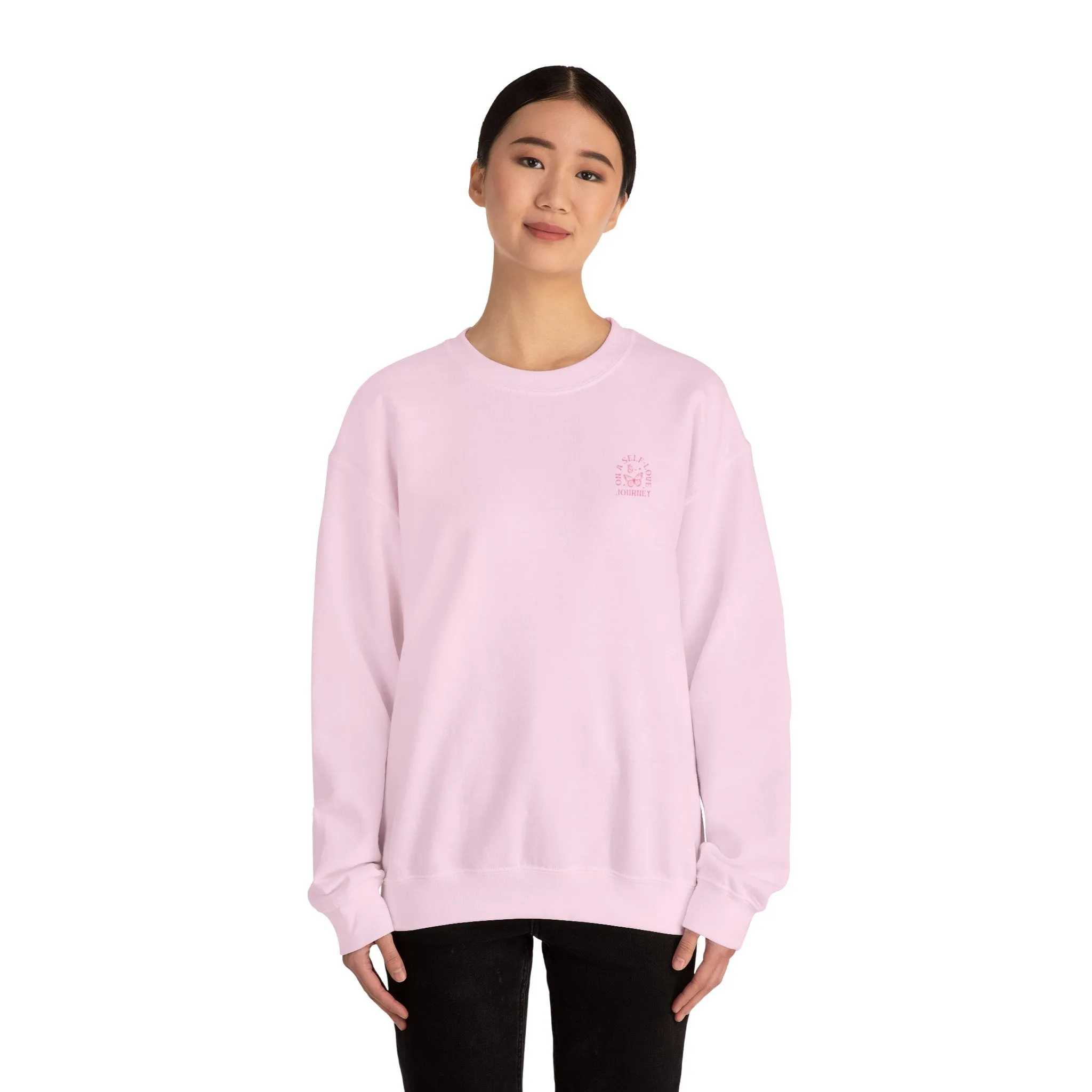 On A Self love Journey Front and back Double sided shirt Self Love club Happiness Unisex Heavy Blend™ Crewneck Sweatshirt