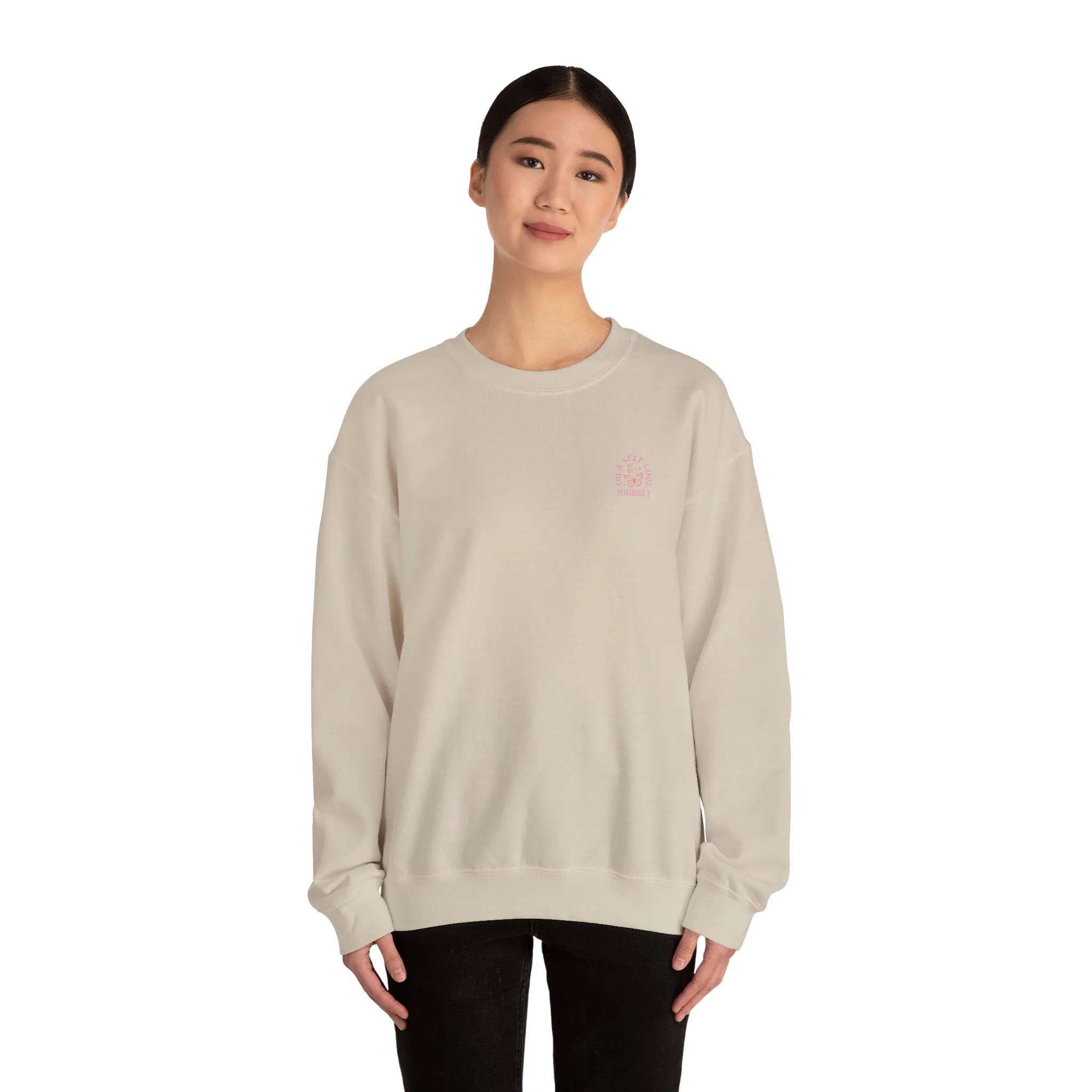On A Self love Journey Front and back Double sided shirt Self Love club Happiness Unisex Heavy Blend™ Crewneck Sweatshirt