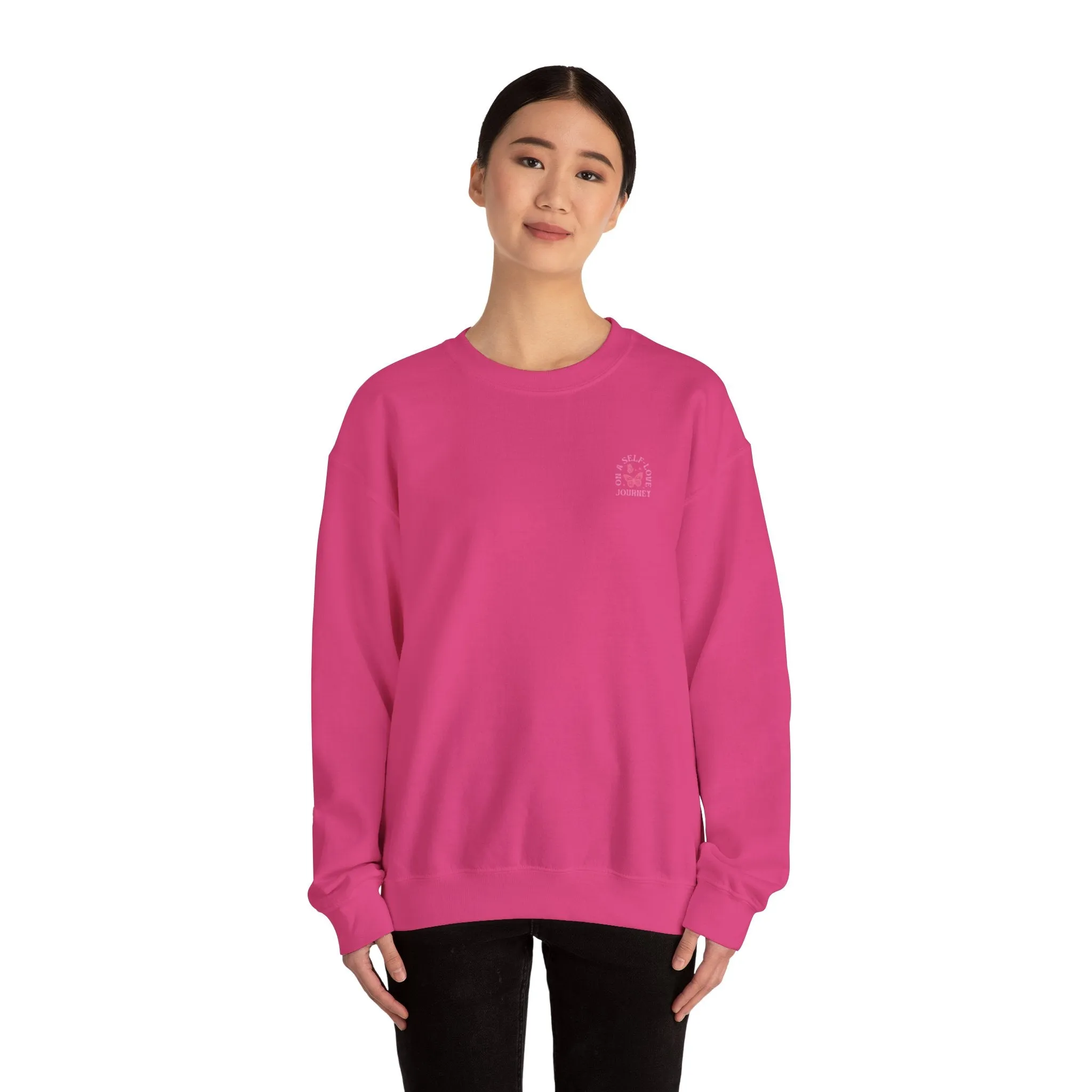 On A Self love Journey Front and back Double sided shirt Self Love club Happiness Unisex Heavy Blend™ Crewneck Sweatshirt