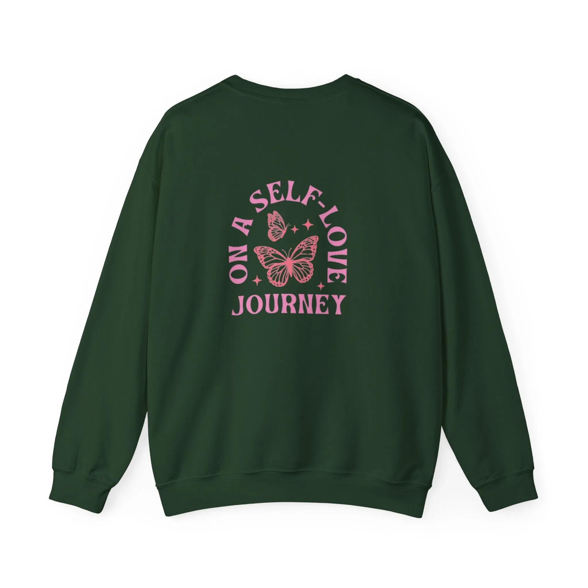 On A Self love Journey Front and back Double sided shirt Self Love club Happiness Unisex Heavy Blend™ Crewneck Sweatshirt