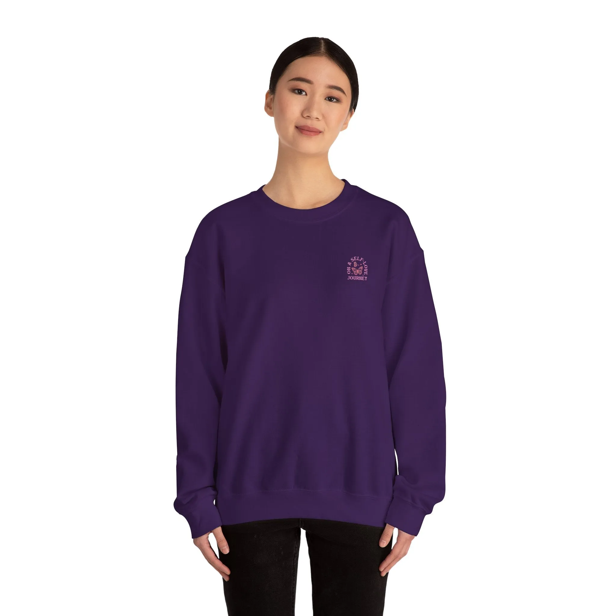 On A Self love Journey Front and back Double sided shirt Self Love club Happiness Unisex Heavy Blend™ Crewneck Sweatshirt