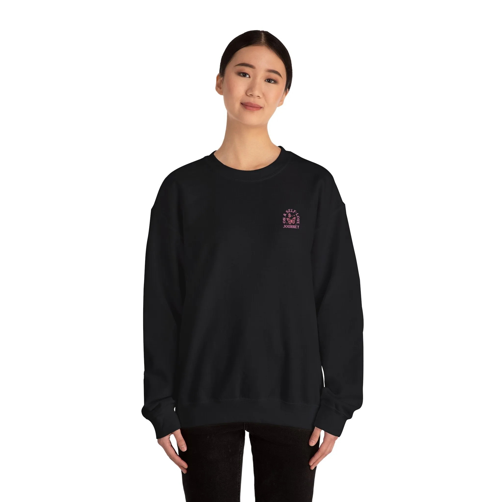 On A Self love Journey Front and back Double sided shirt Self Love club Happiness Unisex Heavy Blend™ Crewneck Sweatshirt