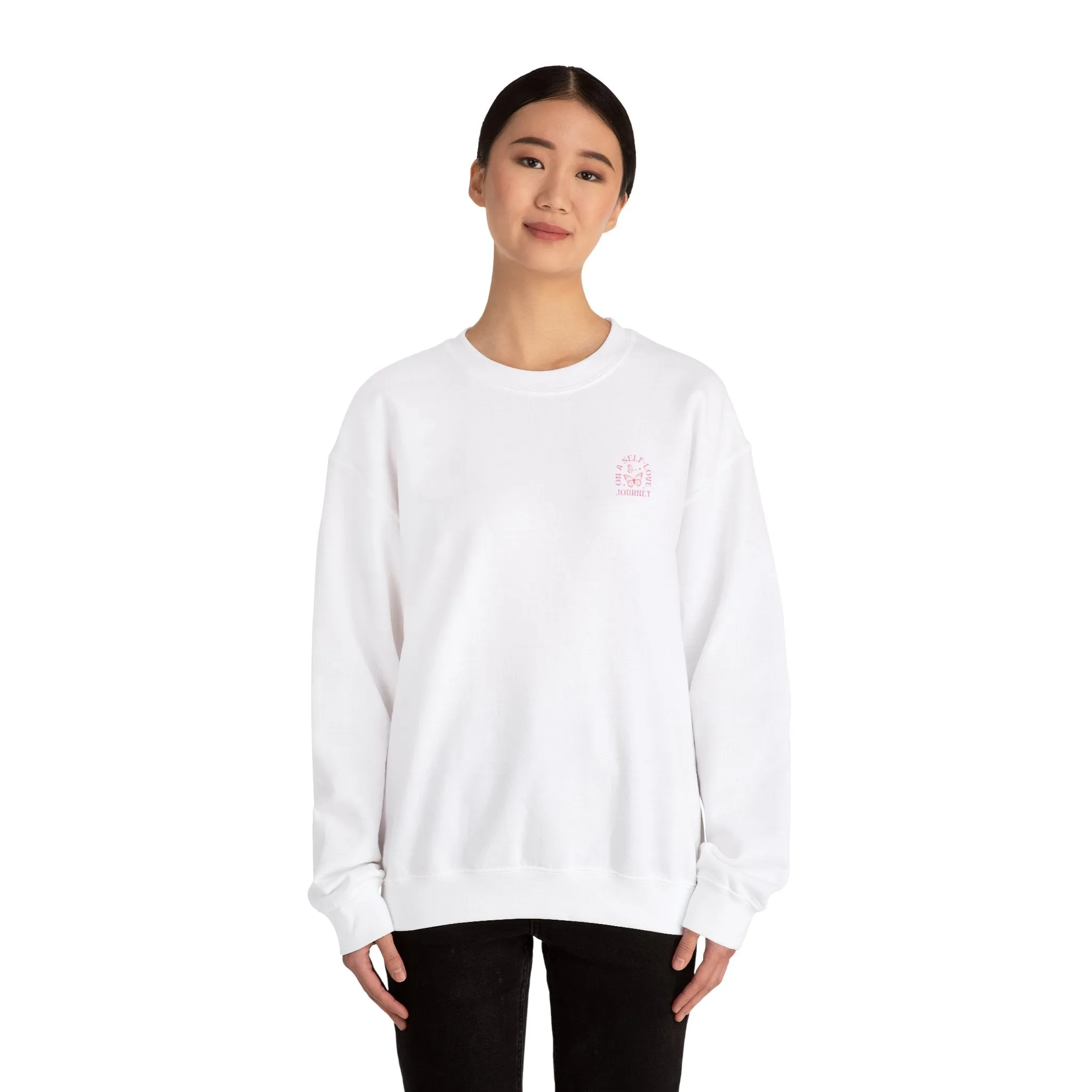 On A Self love Journey Front and back Double sided shirt Self Love club Happiness Unisex Heavy Blend™ Crewneck Sweatshirt
