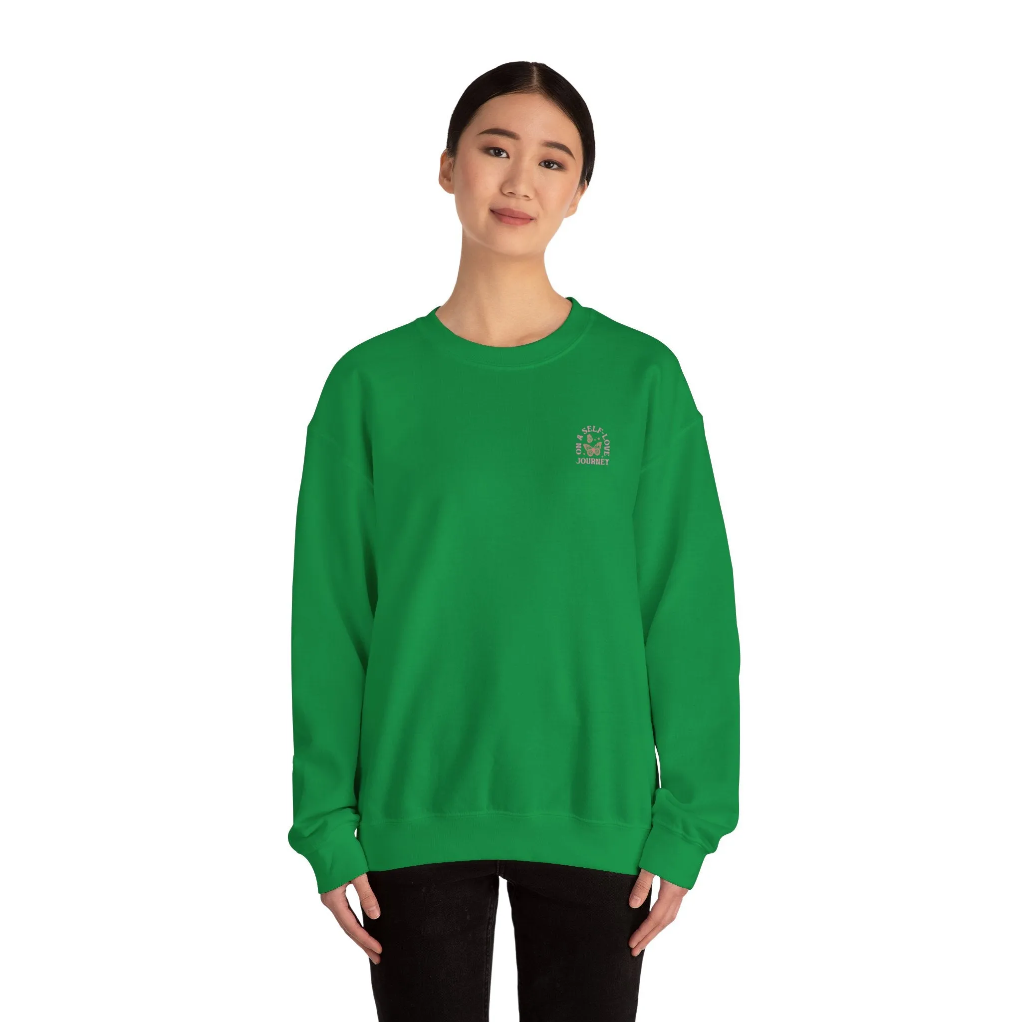 On A Self love Journey Front and back Double sided shirt Self Love club Happiness Unisex Heavy Blend™ Crewneck Sweatshirt