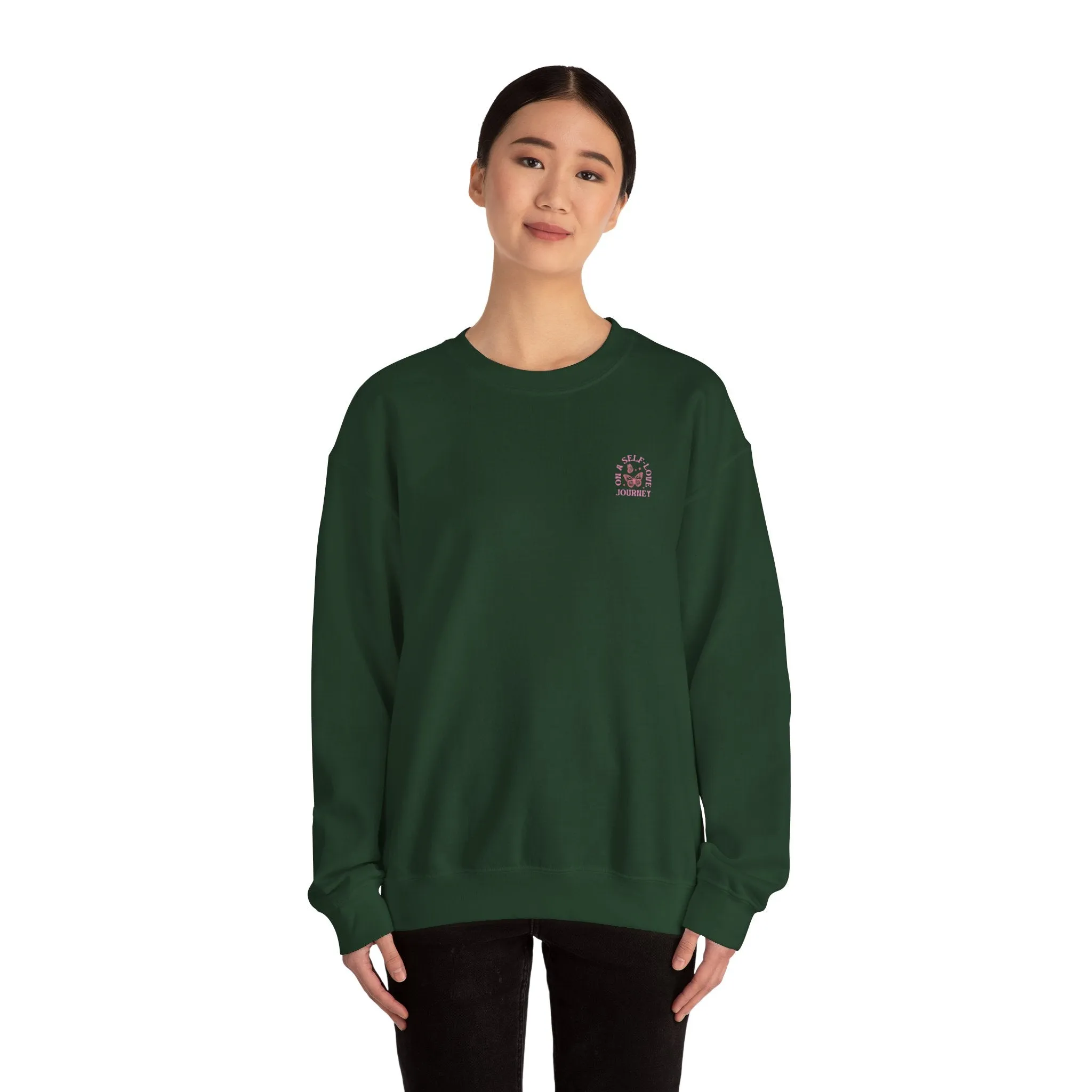 On A Self love Journey Front and back Double sided shirt Self Love club Happiness Unisex Heavy Blend™ Crewneck Sweatshirt