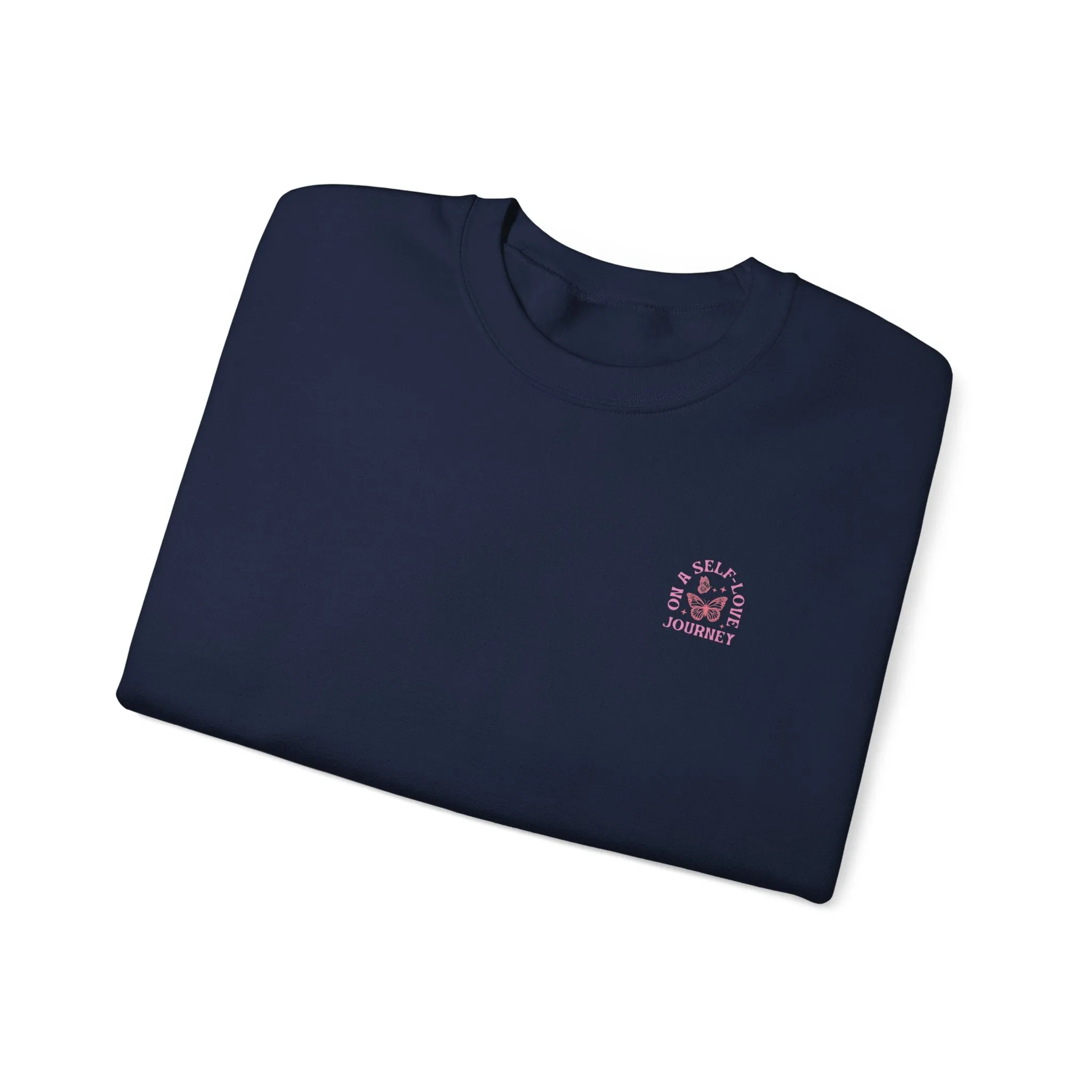 On A Self love Journey Front and back Double sided shirt Self Love club Happiness Unisex Heavy Blend™ Crewneck Sweatshirt
