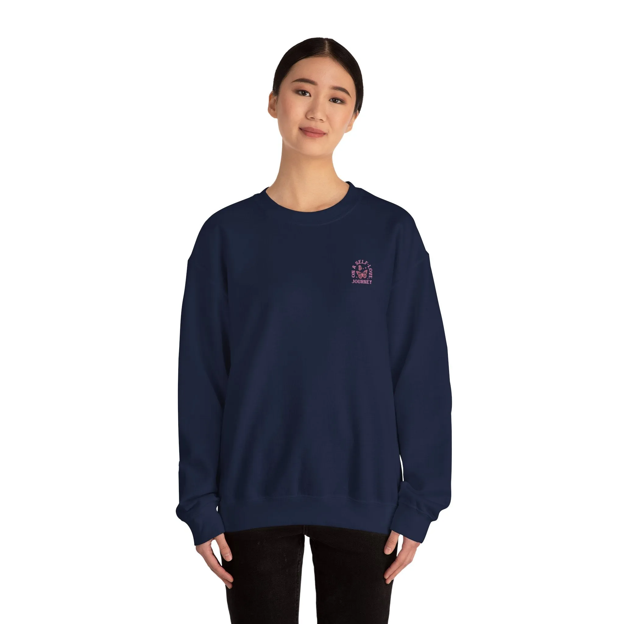 On A Self love Journey Front and back Double sided shirt Self Love club Happiness Unisex Heavy Blend™ Crewneck Sweatshirt