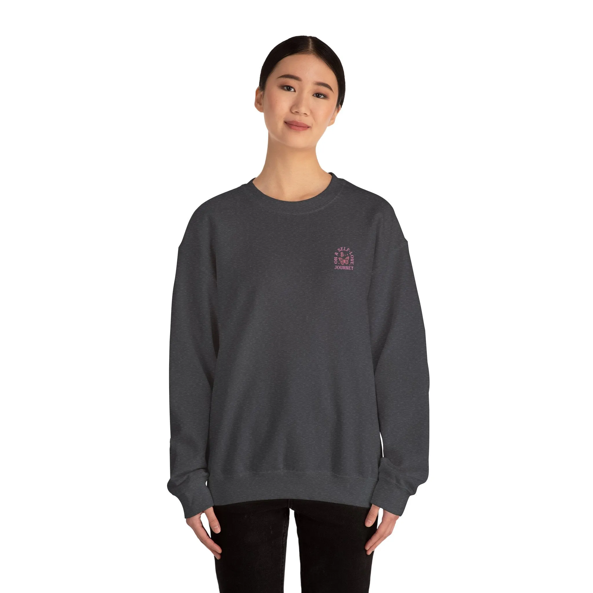 On A Self love Journey Front and back Double sided shirt Self Love club Happiness Unisex Heavy Blend™ Crewneck Sweatshirt