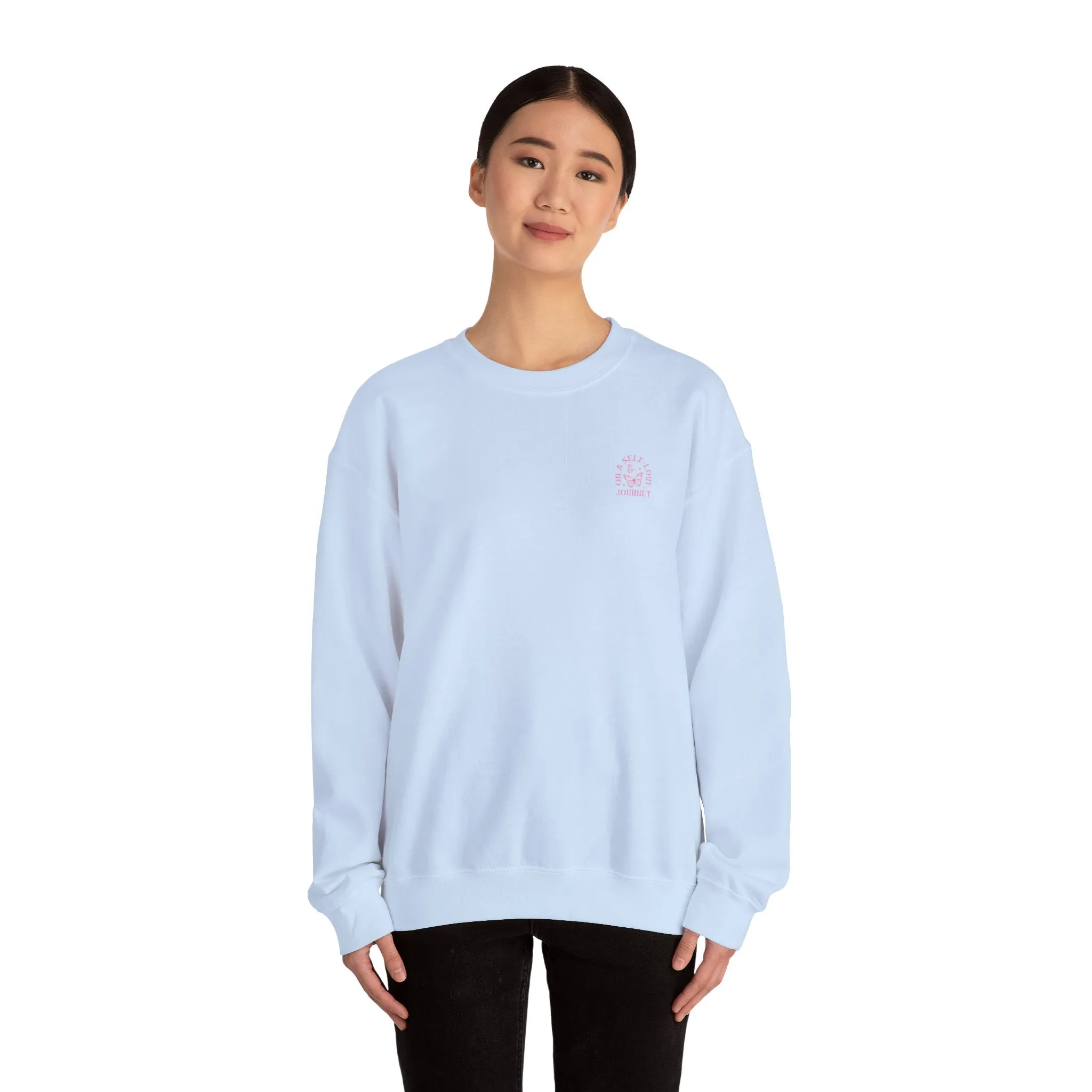 On A Self love Journey Front and back Double sided shirt Self Love club Happiness Unisex Heavy Blend™ Crewneck Sweatshirt