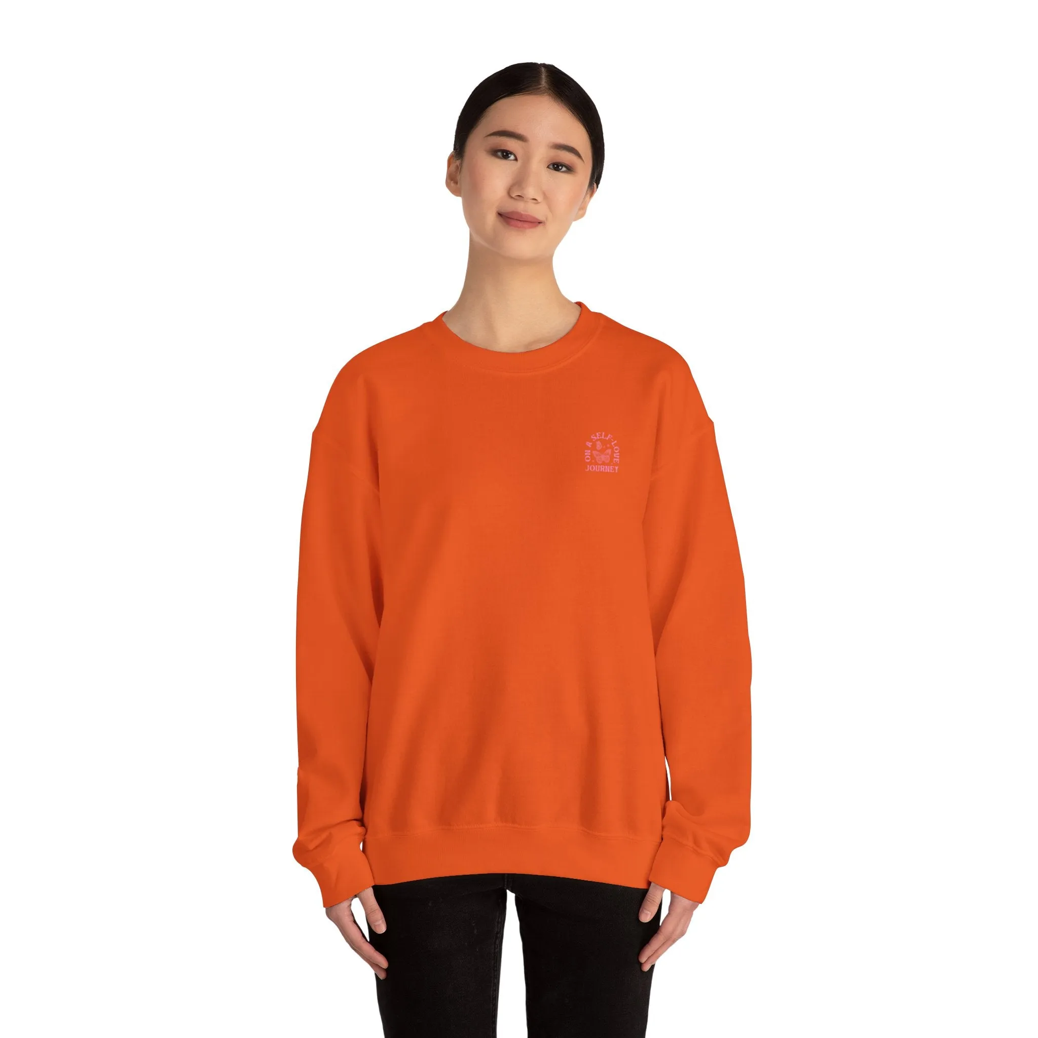On A Self love Journey Front and back Double sided shirt Self Love club Happiness Unisex Heavy Blend™ Crewneck Sweatshirt