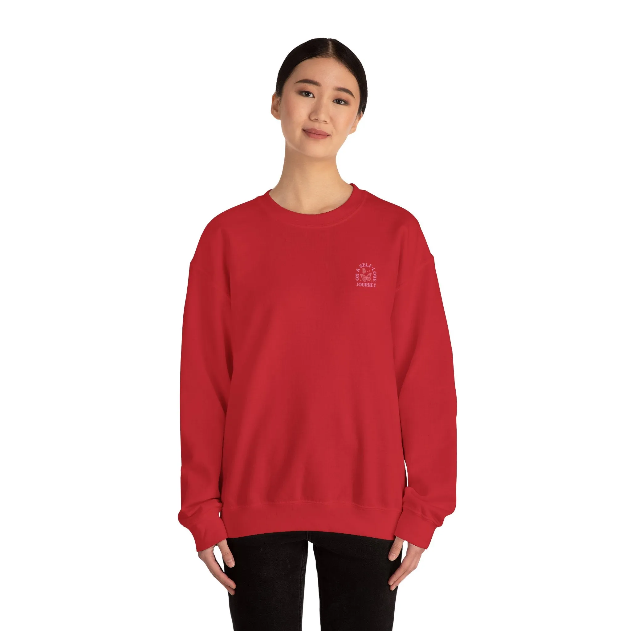 On A Self love Journey Front and back Double sided shirt Self Love club Happiness Unisex Heavy Blend™ Crewneck Sweatshirt