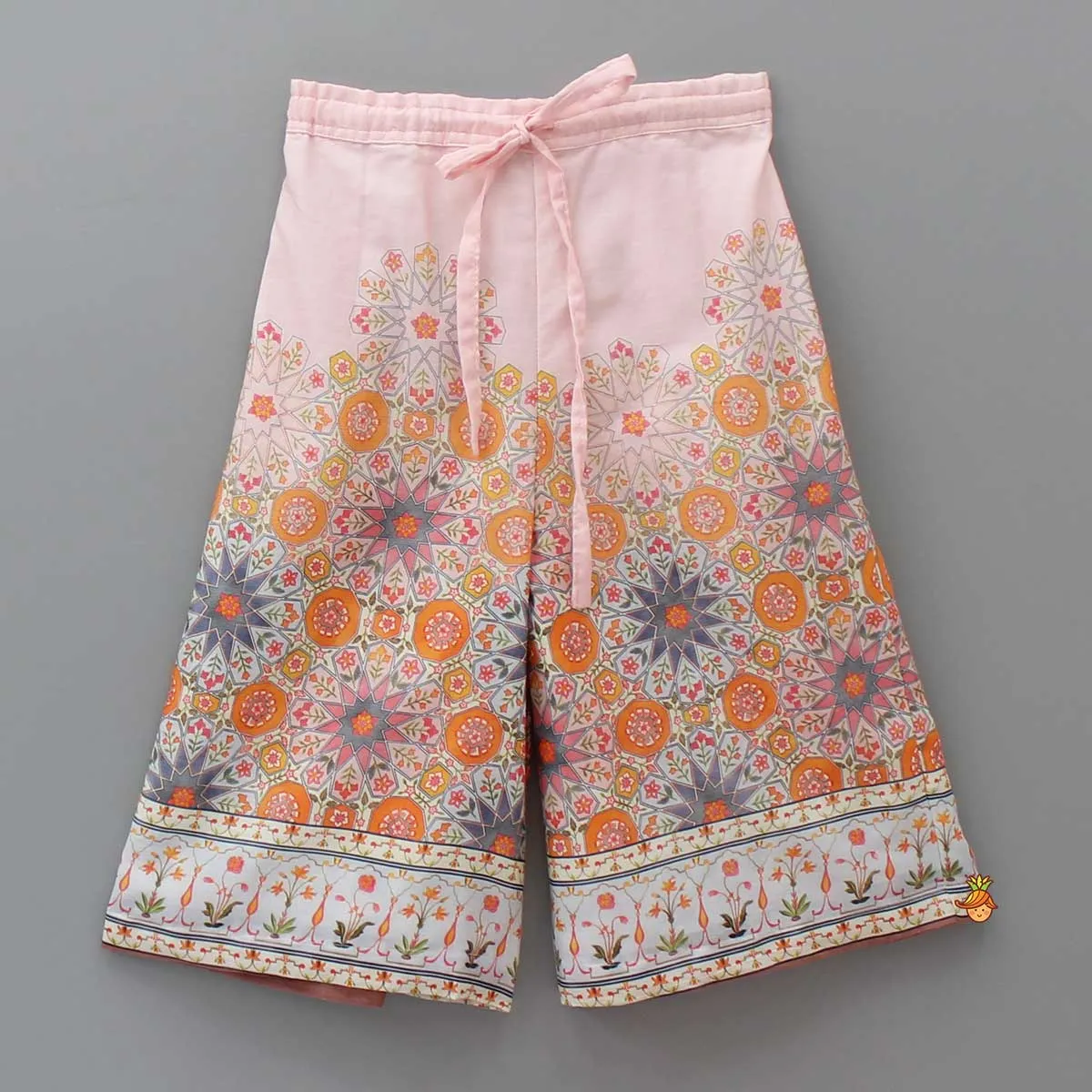 Peach Notch Collar Printed Top With Palazzo