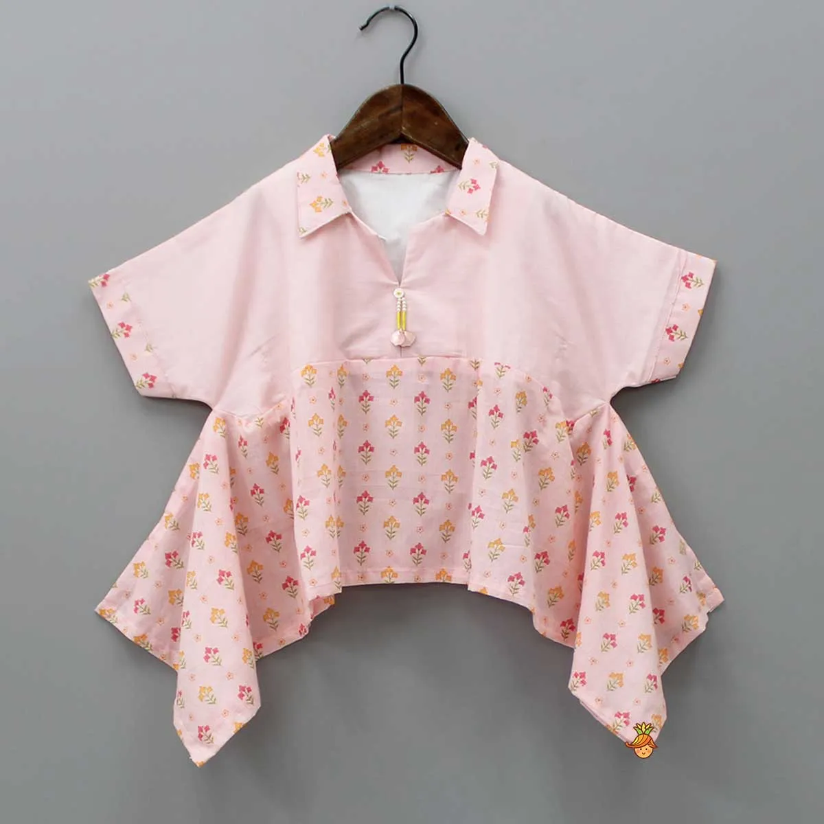 Peach Notch Collar Printed Top With Palazzo