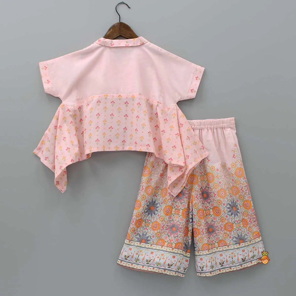 Peach Notch Collar Printed Top With Palazzo