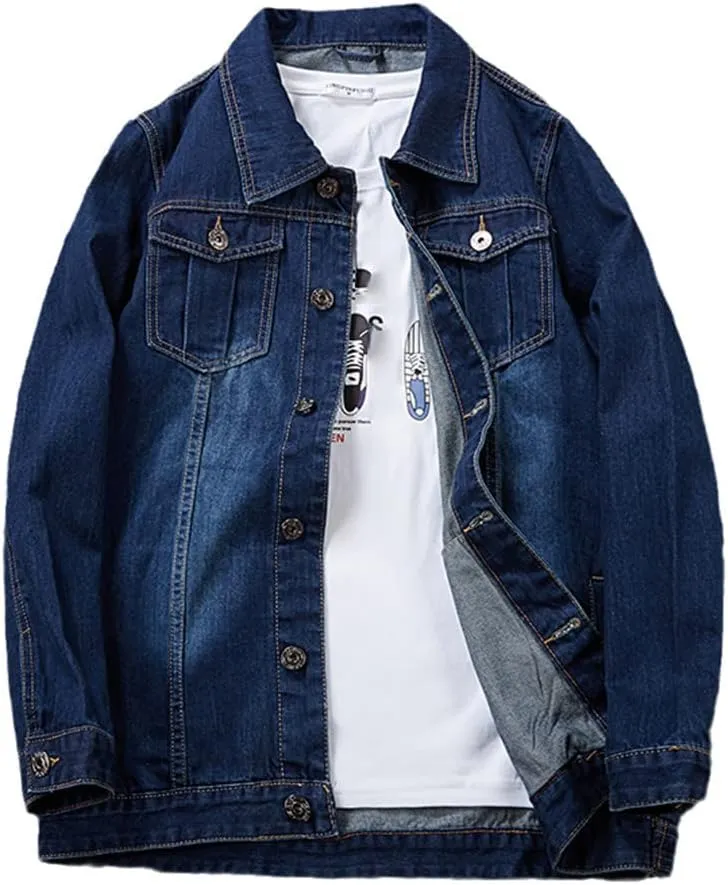 Plus Size Men's Denim Jacket Dark Blue Casual Multi-Pocket Spring Autumn Jacket Male Clothes