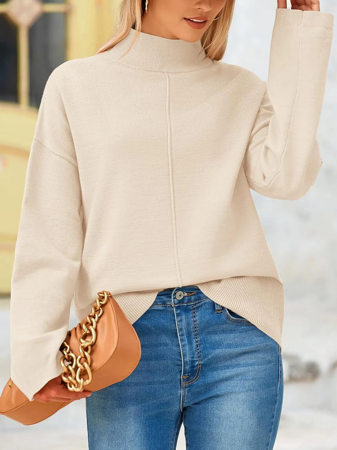PRETTYGARDEN Womens Sweaters Fall 2025 Long Sleeve Ribbed Knit Pullover Loose Mock Neck Lightweight Casual Sweater Tops