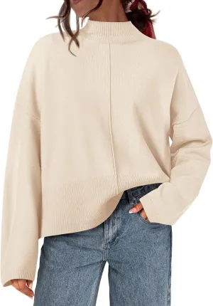 PRETTYGARDEN Womens Sweaters Fall 2025 Long Sleeve Ribbed Knit Pullover Loose Mock Neck Lightweight Casual Sweater Tops