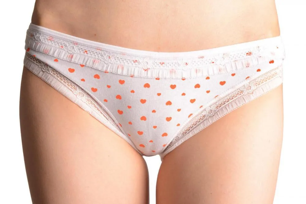 Soft Cotton With Small Printed Hearts White High Leg Brazilian