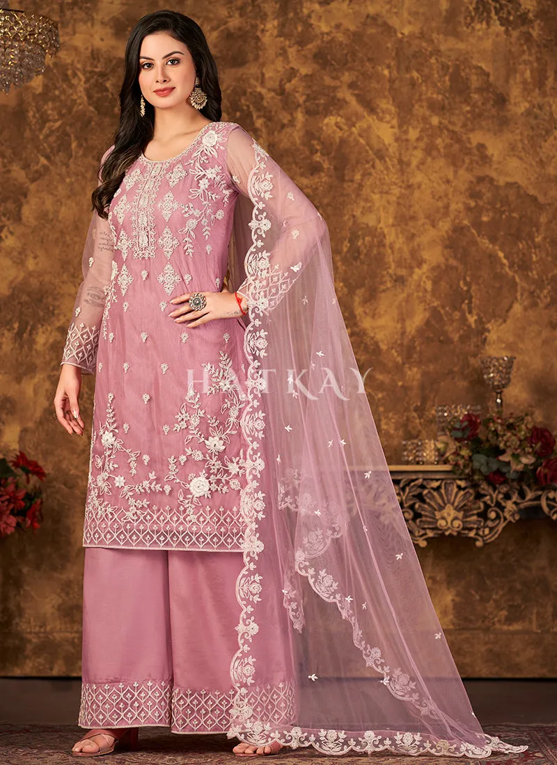 Soft Pink Embroidered Pakistani Palazzo Suit