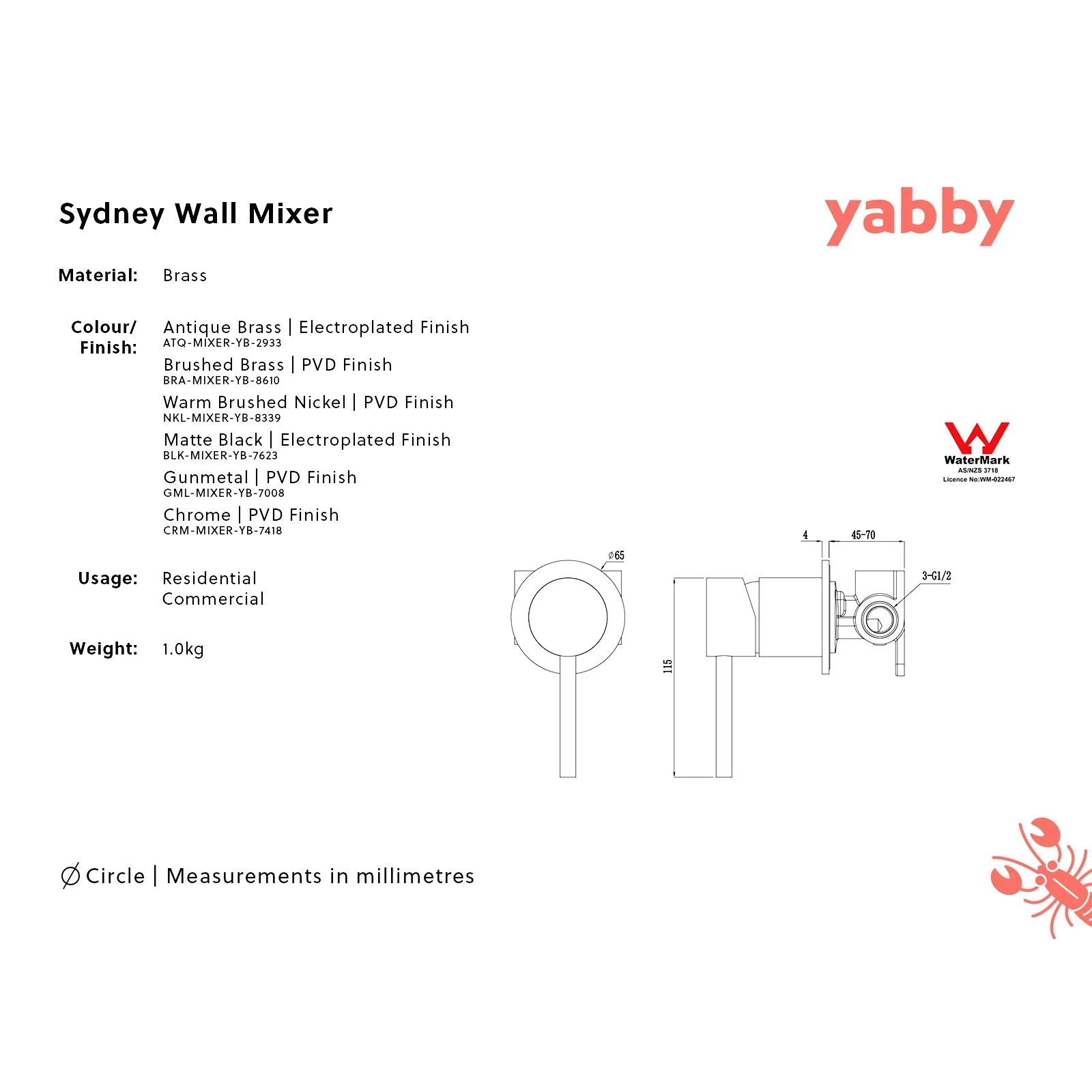 Sydney Wall Spout   Mixer Matte Black