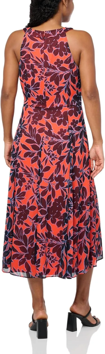 Tommy Hilfiger Women's Sleeveless Halter Neck Fit & Flare Midi Dress