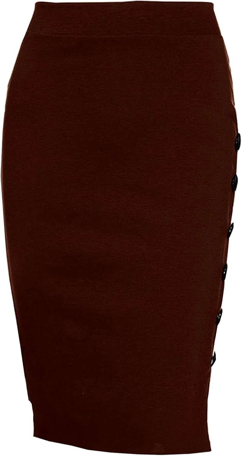 TONCHENGSD Women's High Waist Stretch Bodycon Side Split Midi Pencil Skirt