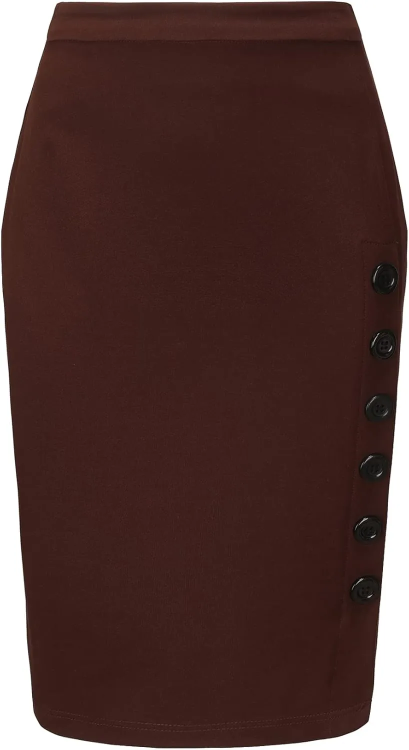 TONCHENGSD Women's High Waist Stretch Bodycon Side Split Midi Pencil Skirt