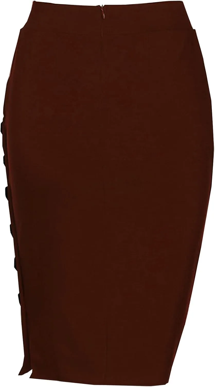 TONCHENGSD Women's High Waist Stretch Bodycon Side Split Midi Pencil Skirt