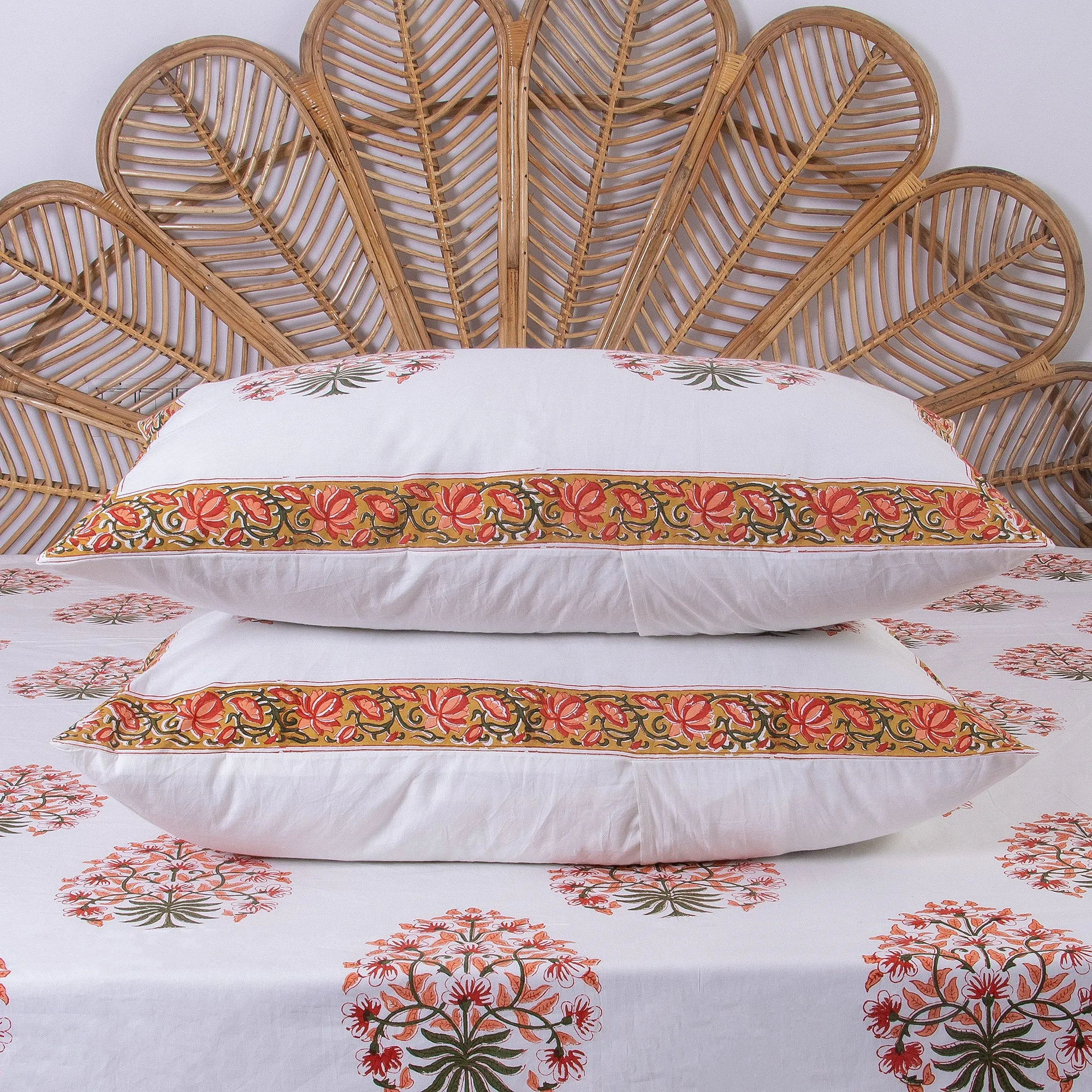 Unique Corporate Gifts Boota Floral Printed Soft Cotton Block Print Bedsheets With Pillow Cover