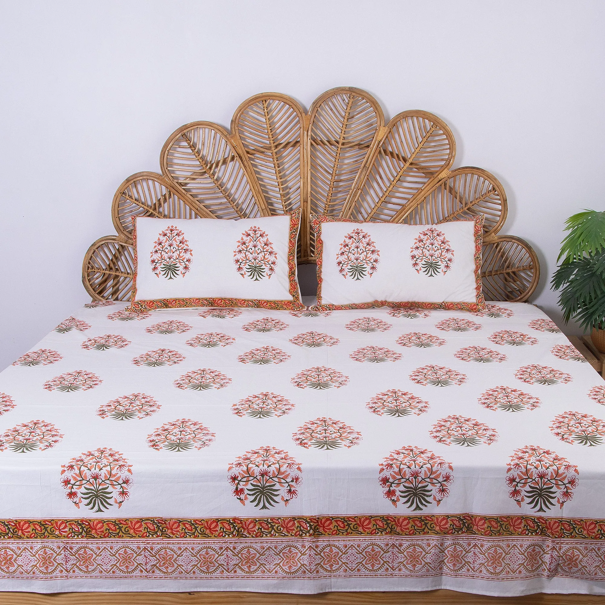 Unique Corporate Gifts Boota Floral Printed Soft Cotton Block Print Bedsheets With Pillow Cover