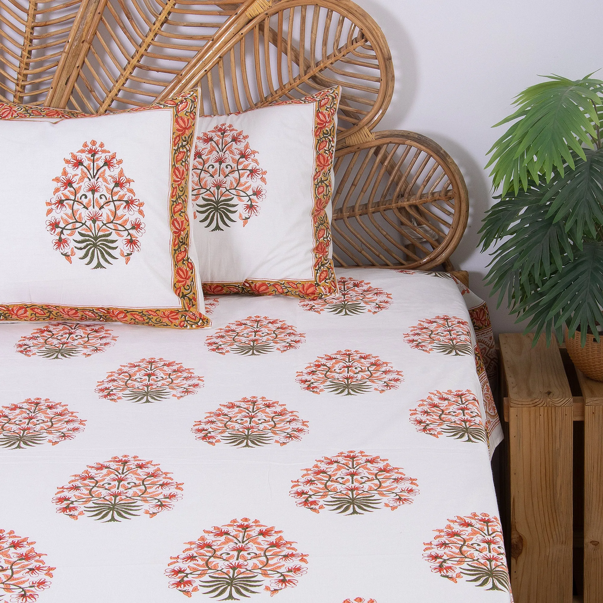 Unique Corporate Gifts Boota Floral Printed Soft Cotton Block Print Bedsheets With Pillow Cover