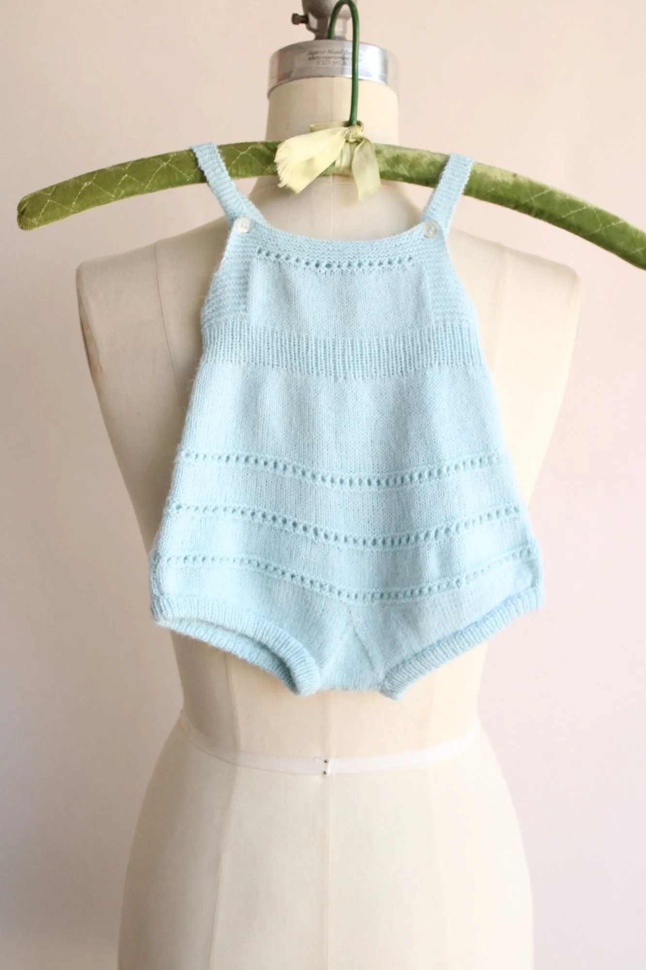 Vintage 1950s 1960s Blue Knit Baby Romper