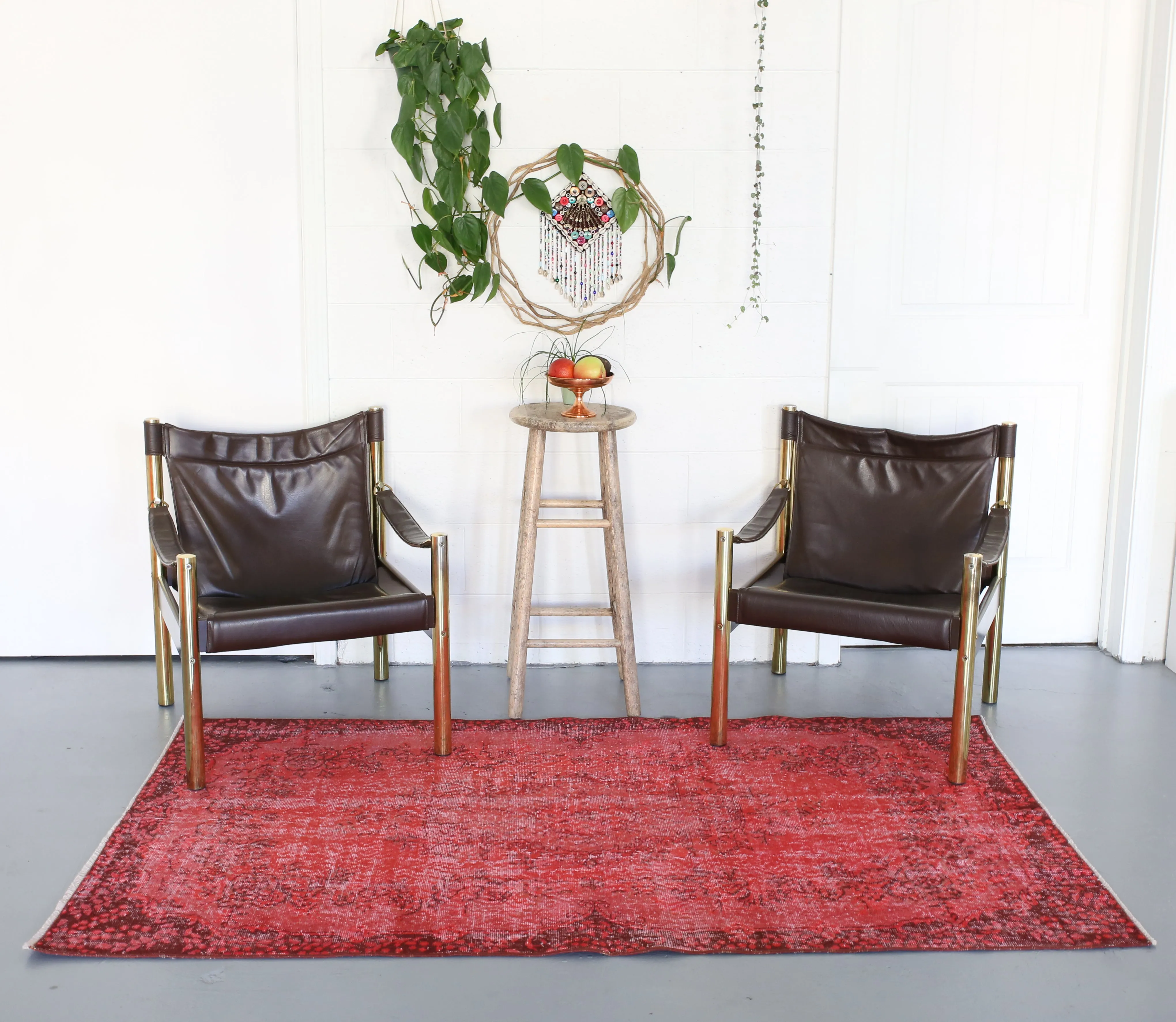 Vintage Turkish Overdyed Rug in Ruby 3.9ftx6.7ft