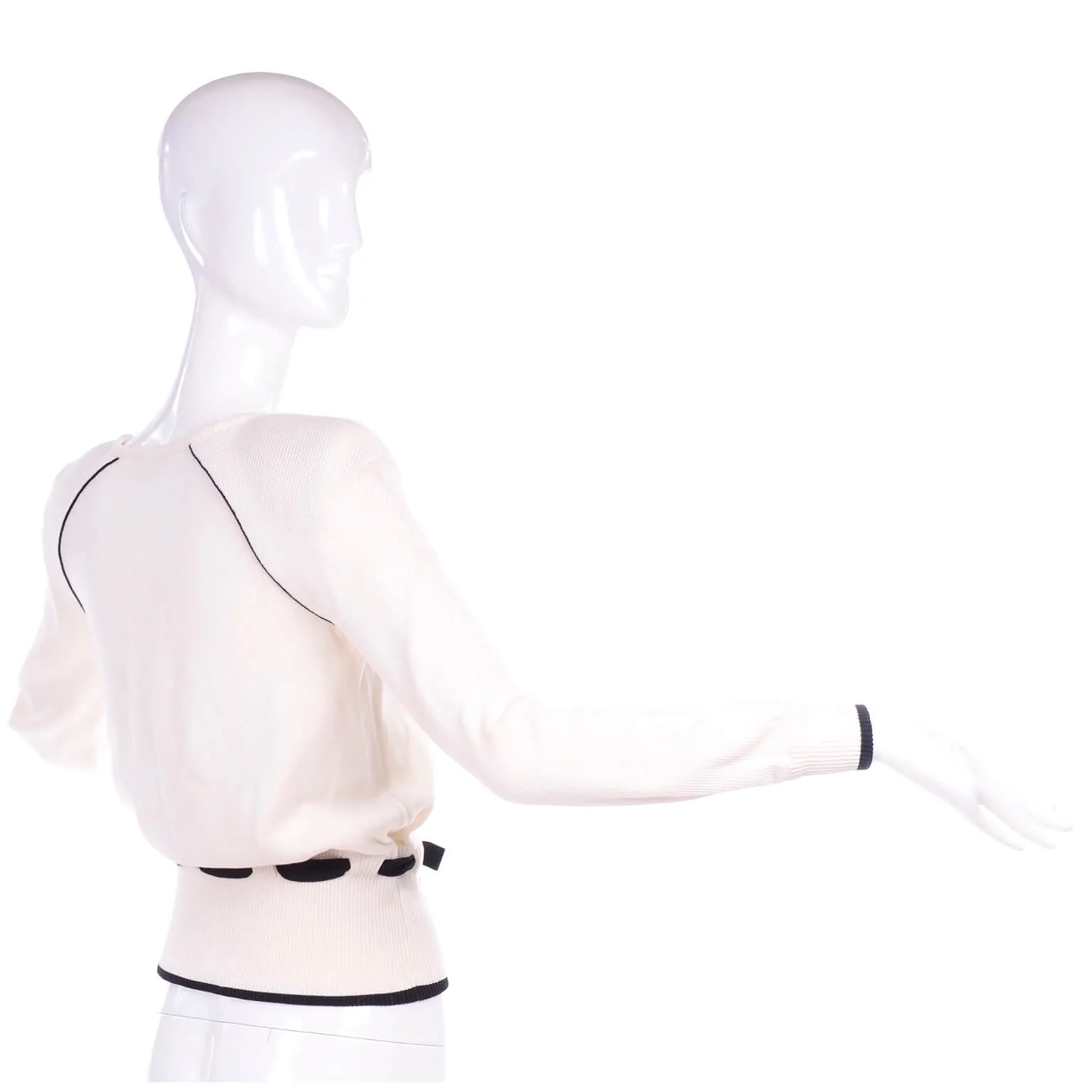 Vintage Valentino White Cotton Sweater w/ Black Waist Tie Size Small