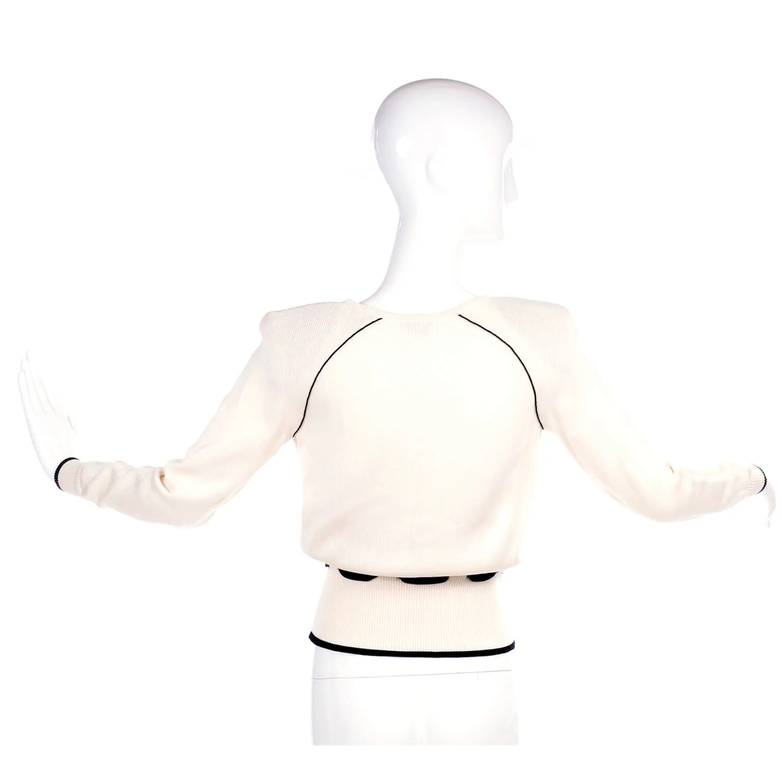Vintage Valentino White Cotton Sweater w/ Black Waist Tie Size Small