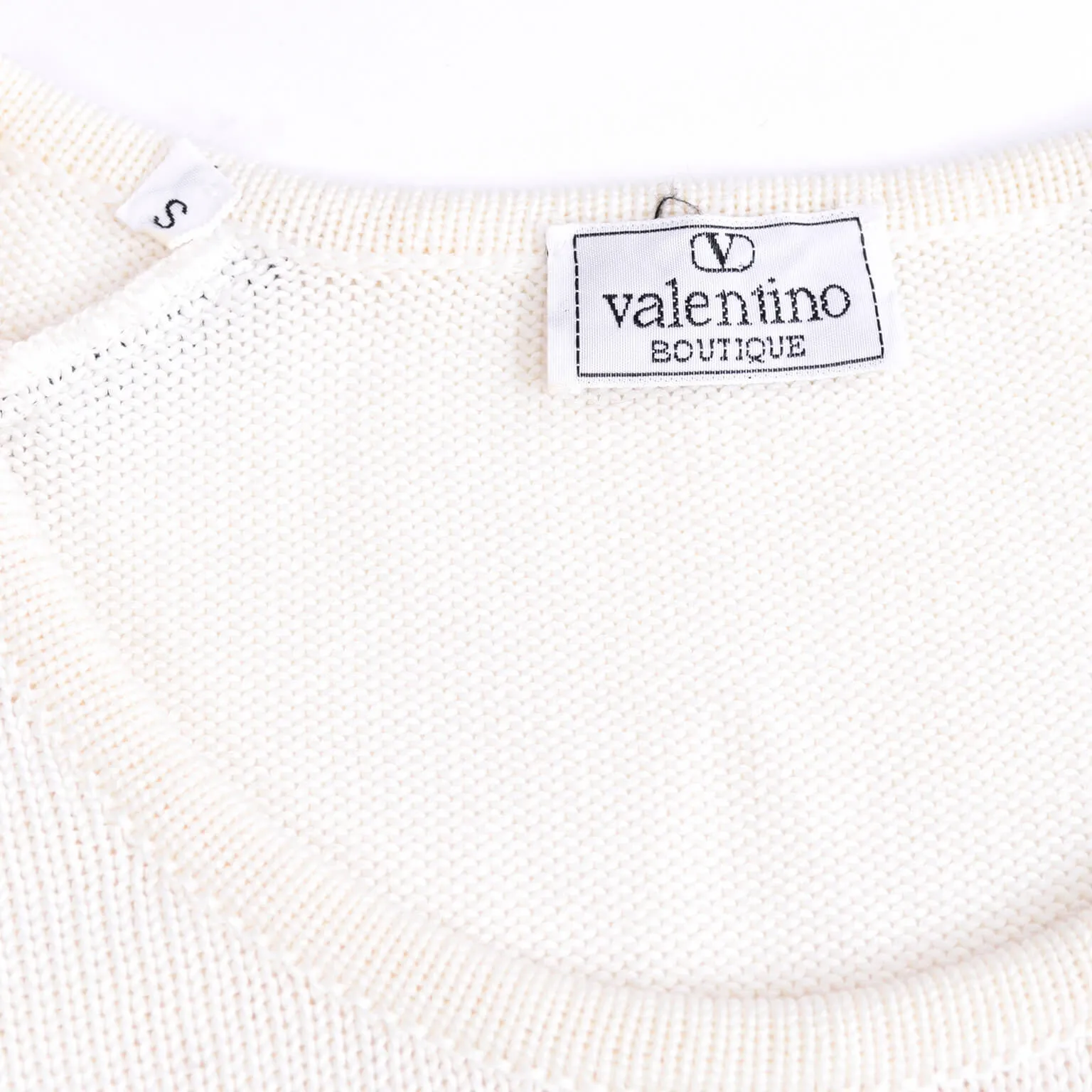 Vintage Valentino White Cotton Sweater w/ Black Waist Tie Size Small